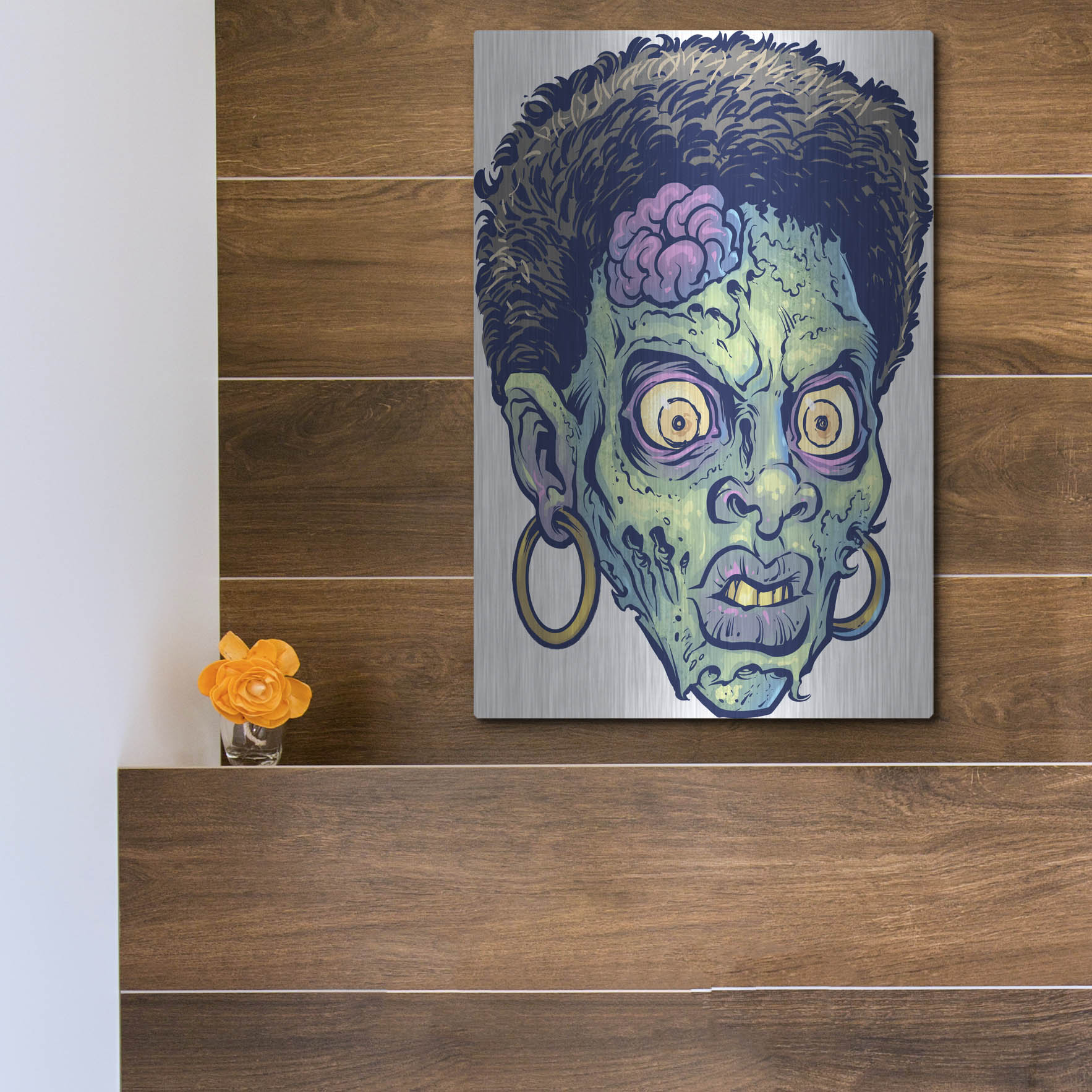 Luxe Metal Art 'Zombie Pattern Head 11' by Flyland Designs, Metal Wall Art,12x16