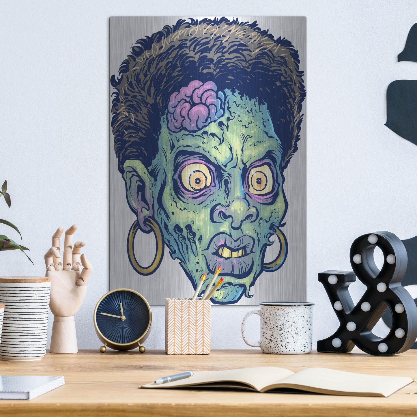 Luxe Metal Art 'Zombie Pattern Head 11' by Flyland Designs, Metal Wall Art,12x16