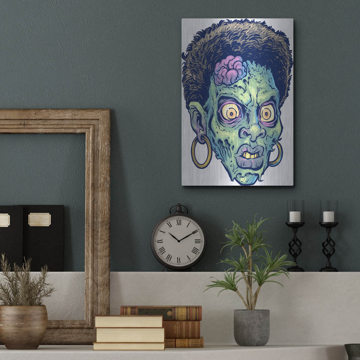 Luxe Metal Art 'Zombie Pattern Head 11' by Flyland Designs, Metal Wall Art,12x16
