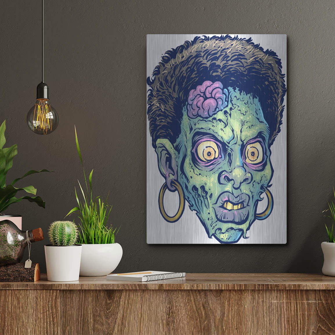 Luxe Metal Art 'Zombie Pattern Head 11' by Flyland Designs, Metal Wall Art,12x16