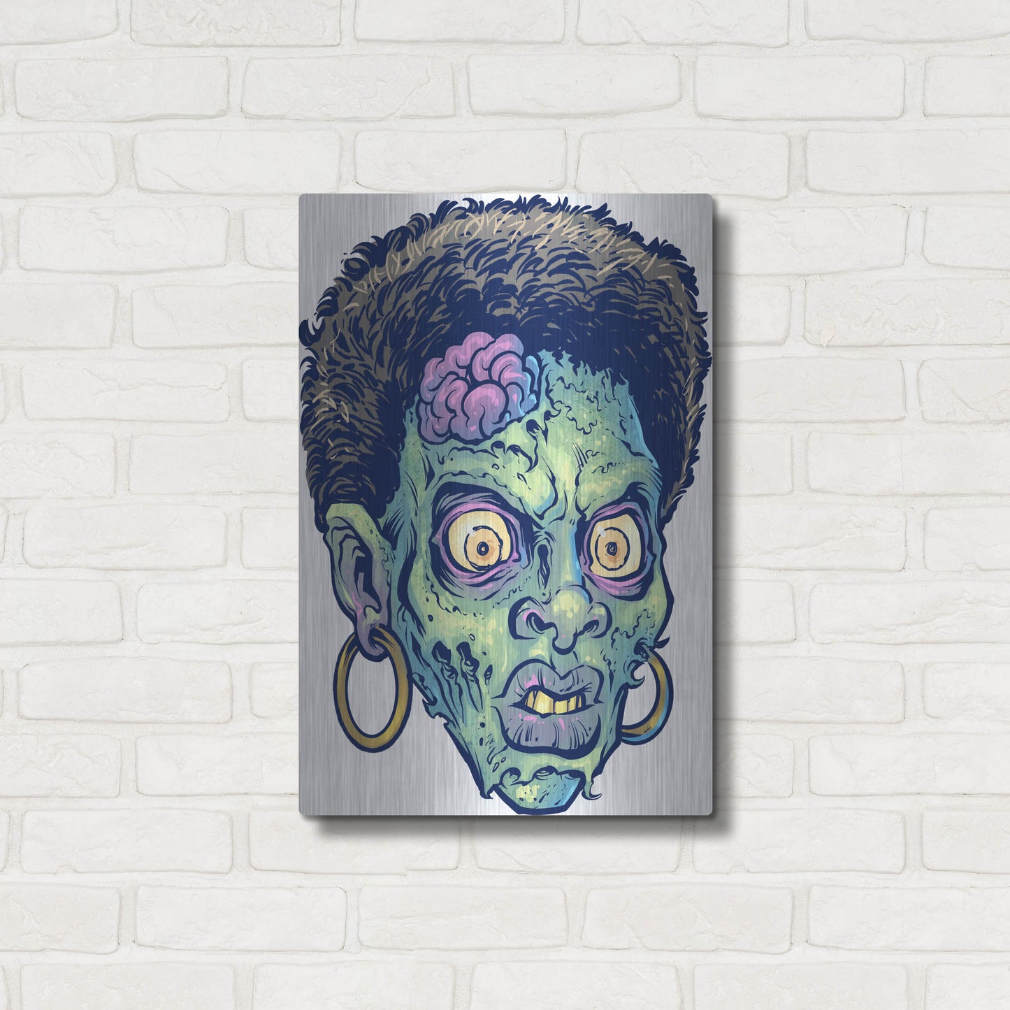 Luxe Metal Art 'Zombie Pattern Head 11' by Flyland Designs, Metal Wall Art,16x24