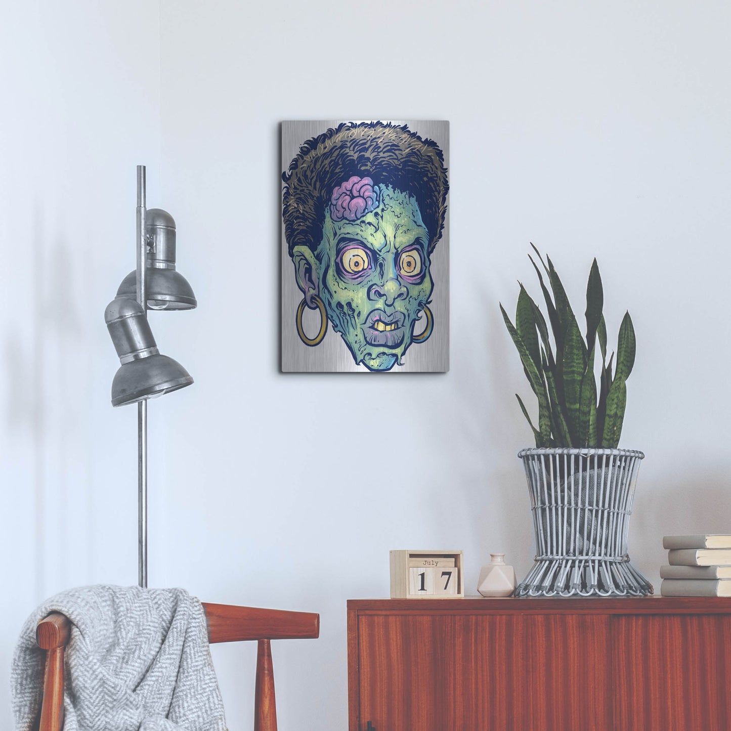 Luxe Metal Art 'Zombie Pattern Head 11' by Flyland Designs, Metal Wall Art,16x24