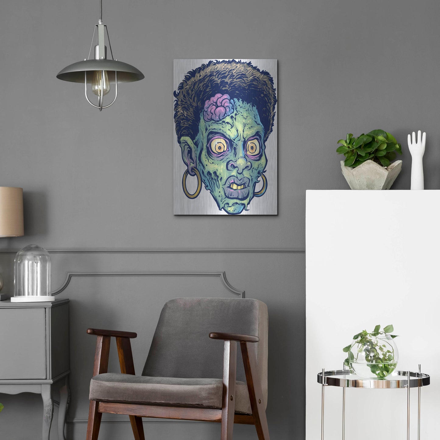 Luxe Metal Art 'Zombie Pattern Head 11' by Flyland Designs, Metal Wall Art,16x24