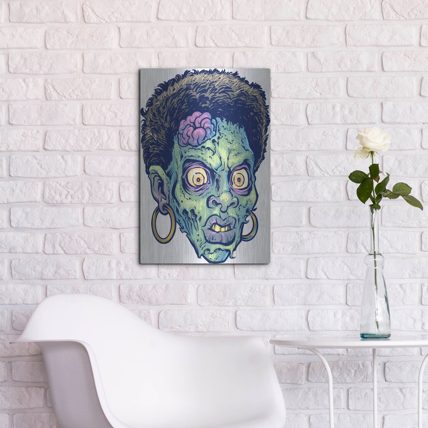 Luxe Metal Art 'Zombie Pattern Head 11' by Flyland Designs, Metal Wall Art,16x24