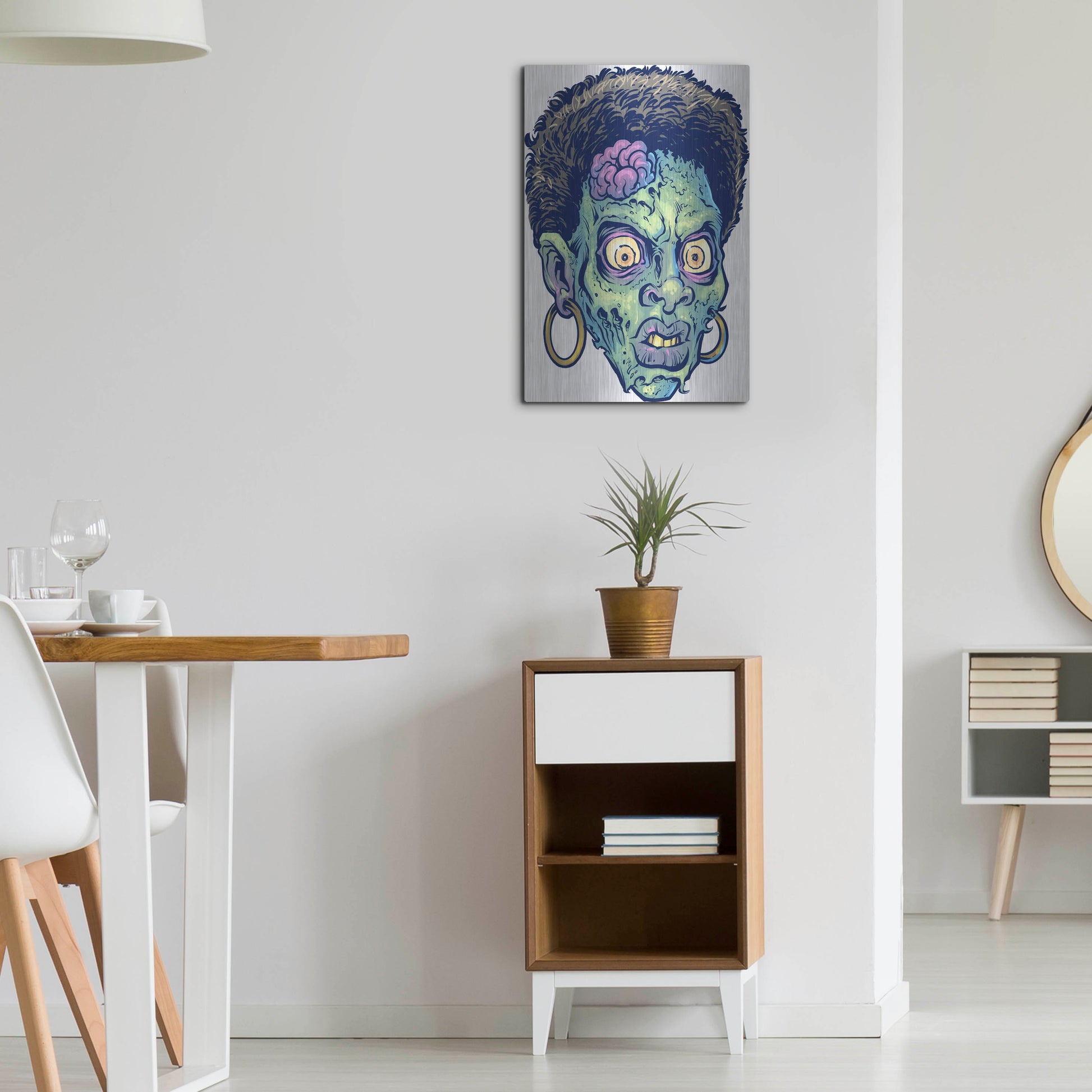 Luxe Metal Art 'Zombie Pattern Head 11' by Flyland Designs, Metal Wall Art,16x24