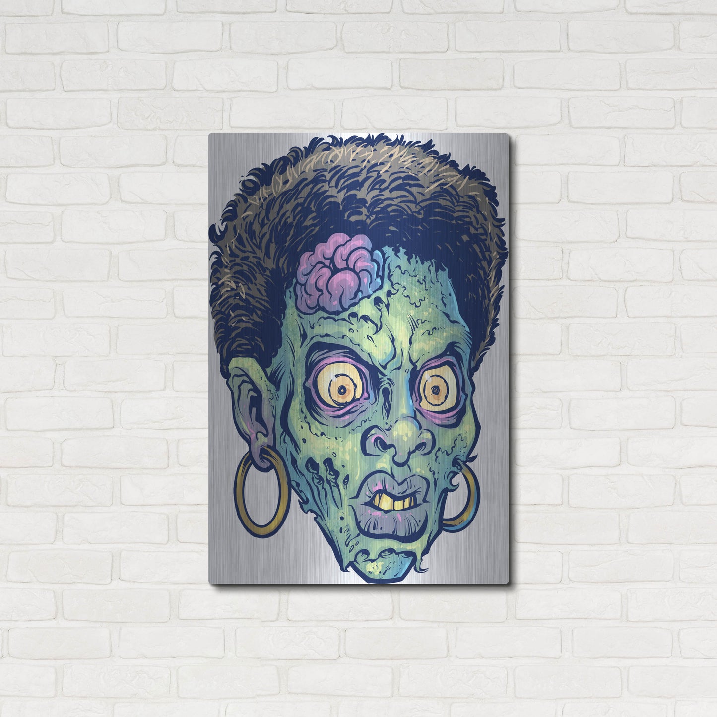 Luxe Metal Art 'Zombie Pattern Head 11' by Flyland Designs, Metal Wall Art,24x36