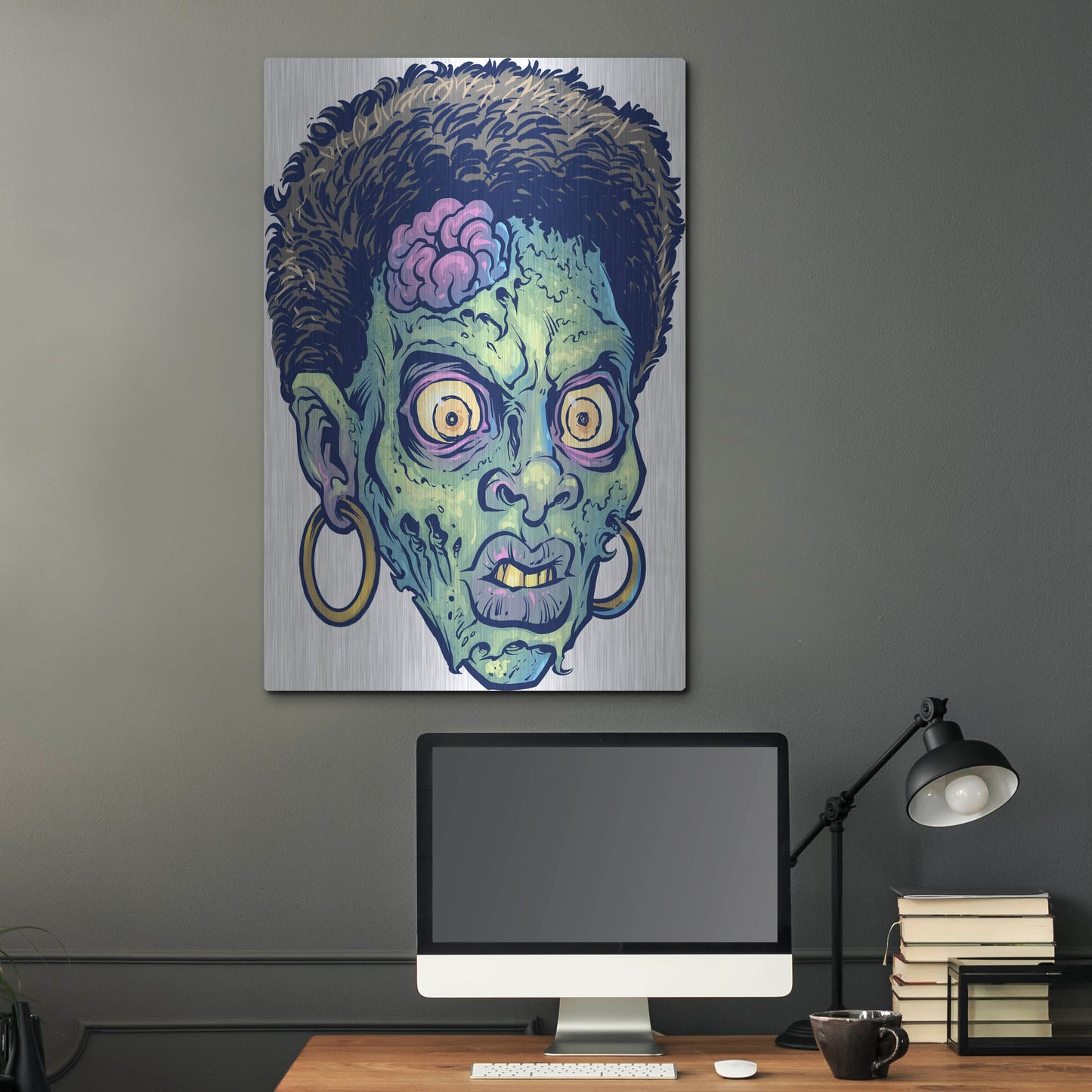 Luxe Metal Art 'Zombie Pattern Head 11' by Flyland Designs, Metal Wall Art,24x36