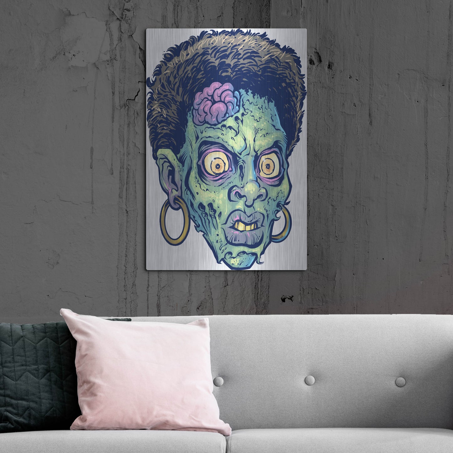 Luxe Metal Art 'Zombie Pattern Head 11' by Flyland Designs, Metal Wall Art,24x36