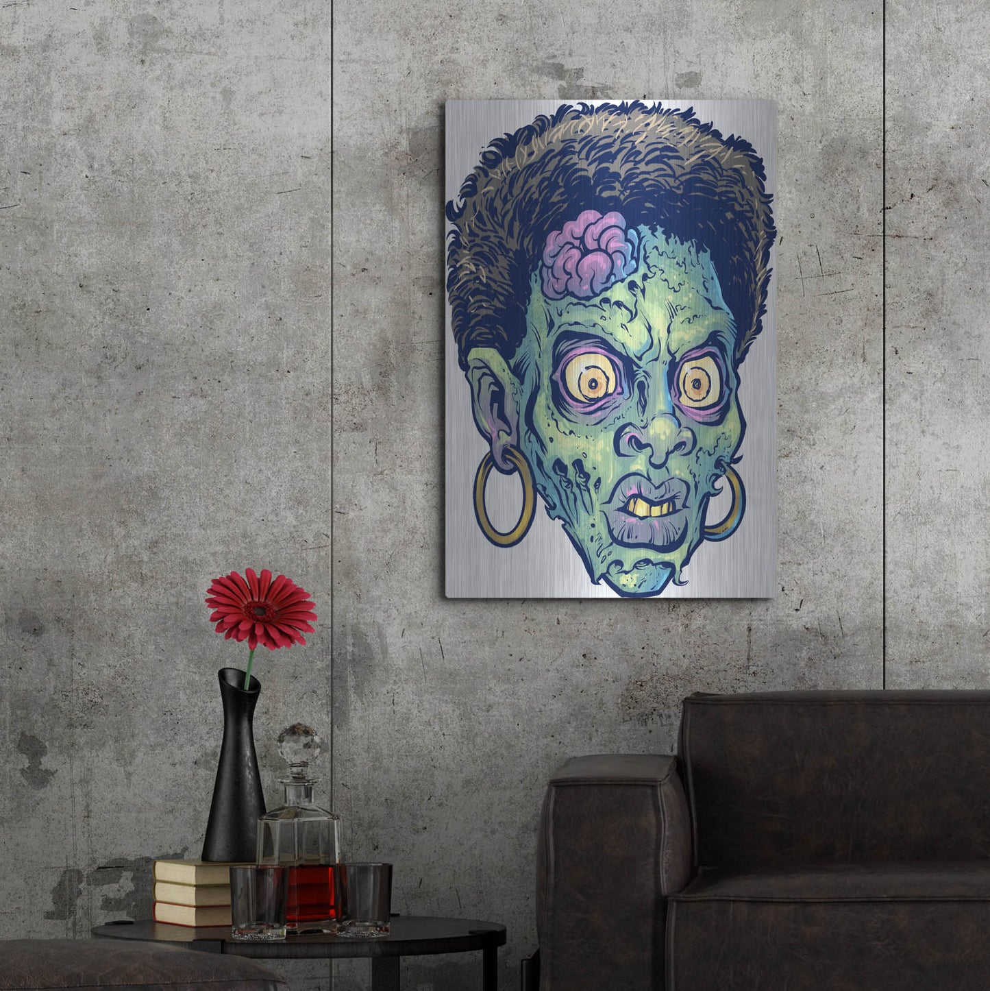 Luxe Metal Art 'Zombie Pattern Head 11' by Flyland Designs, Metal Wall Art,24x36