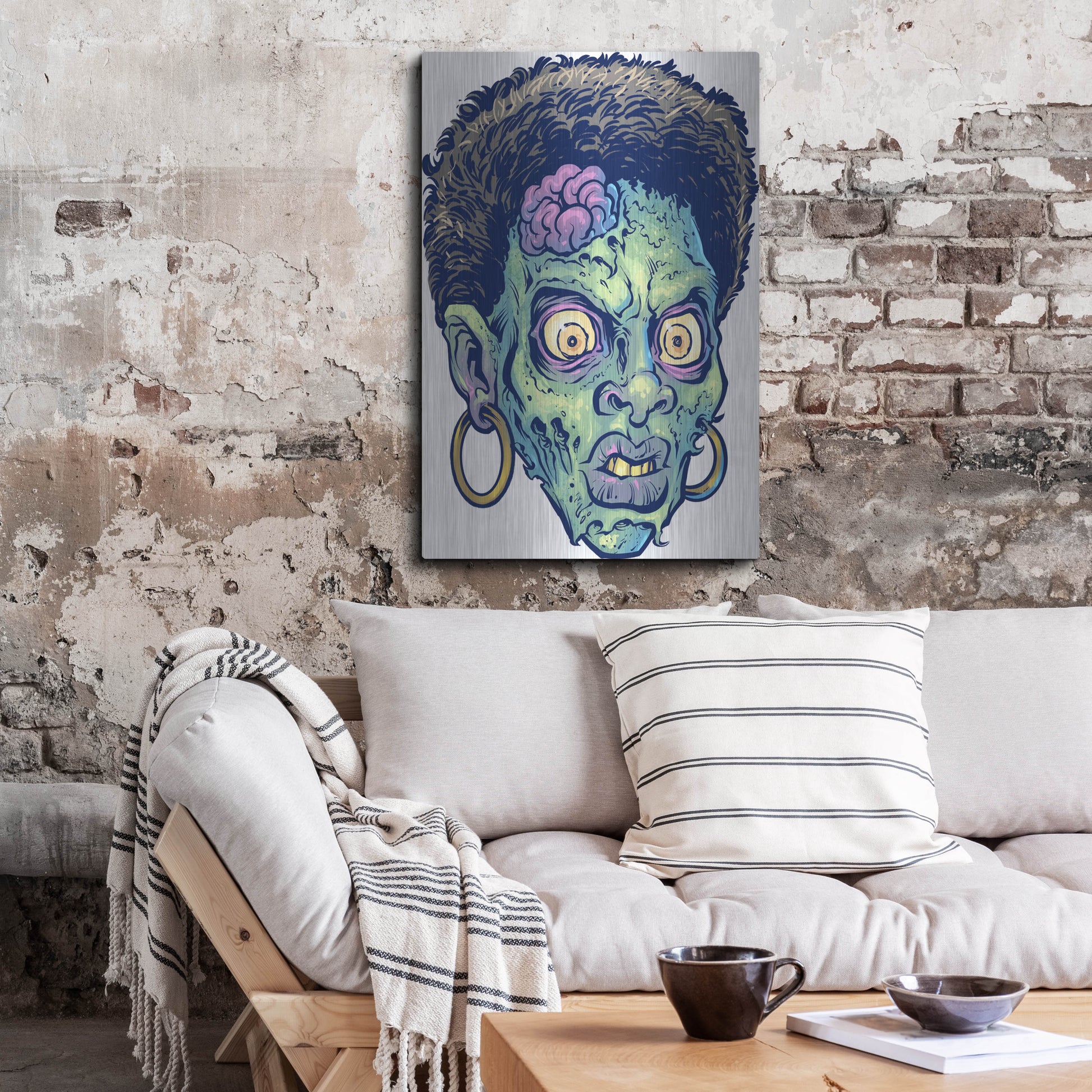 Luxe Metal Art 'Zombie Pattern Head 11' by Flyland Designs, Metal Wall Art,24x36