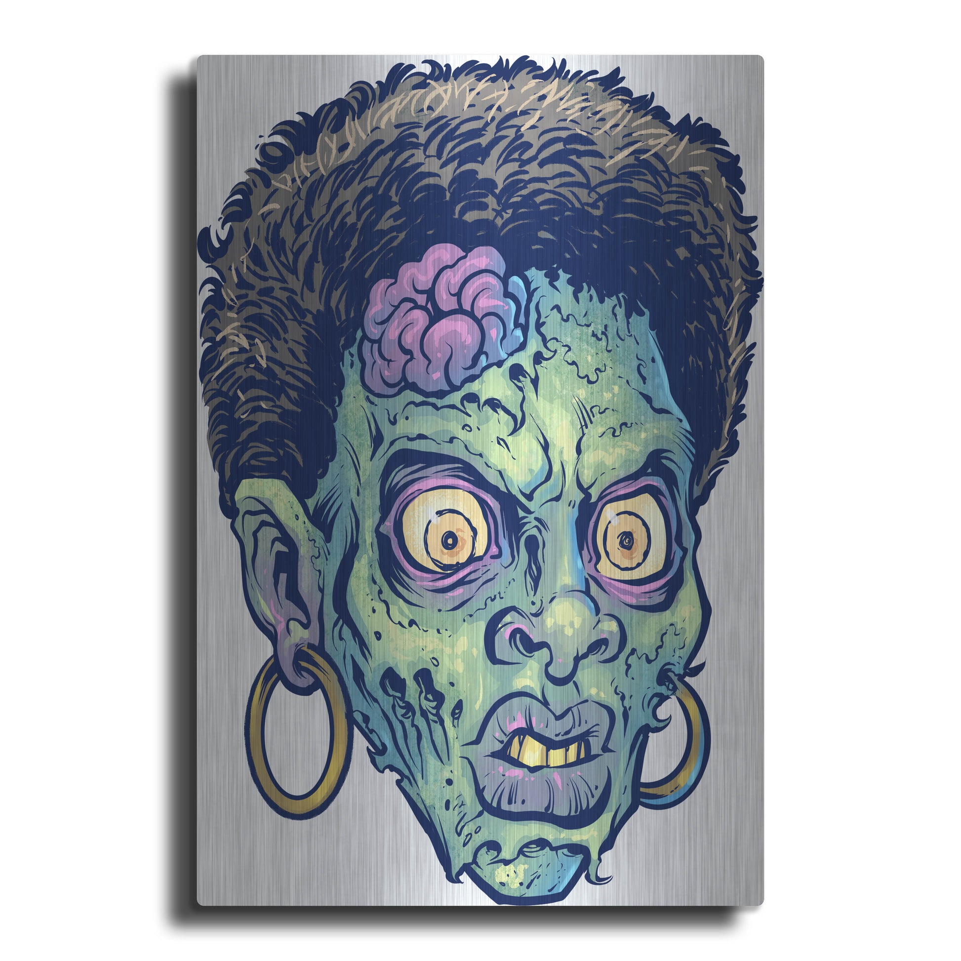 Luxe Metal Art 'Zombie Pattern Head 11' by Flyland Designs, Metal Wall Art