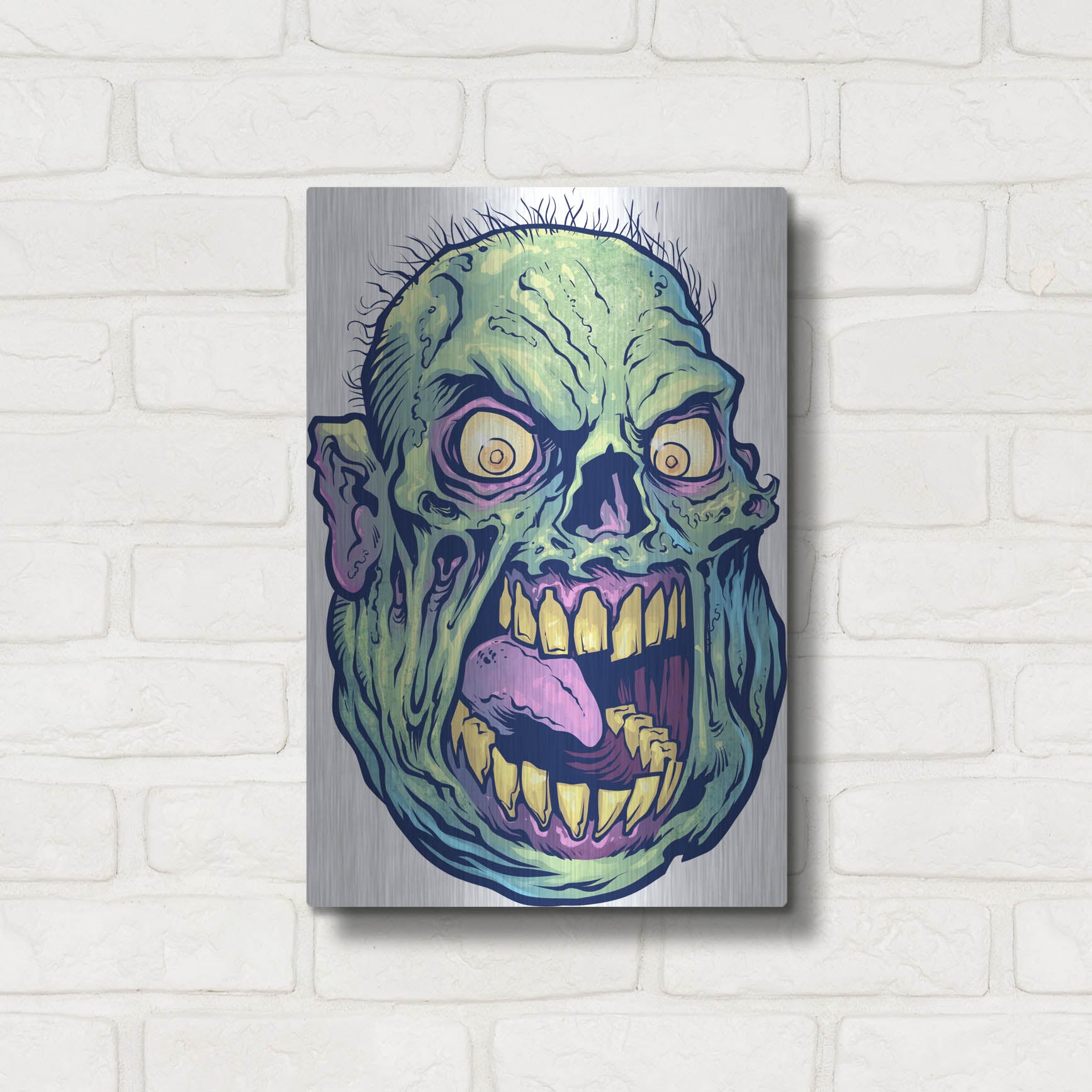 Luxe Metal Art 'Zombie Pattern Head 12' by Flyland Designs, Metal Wall Art,12x16