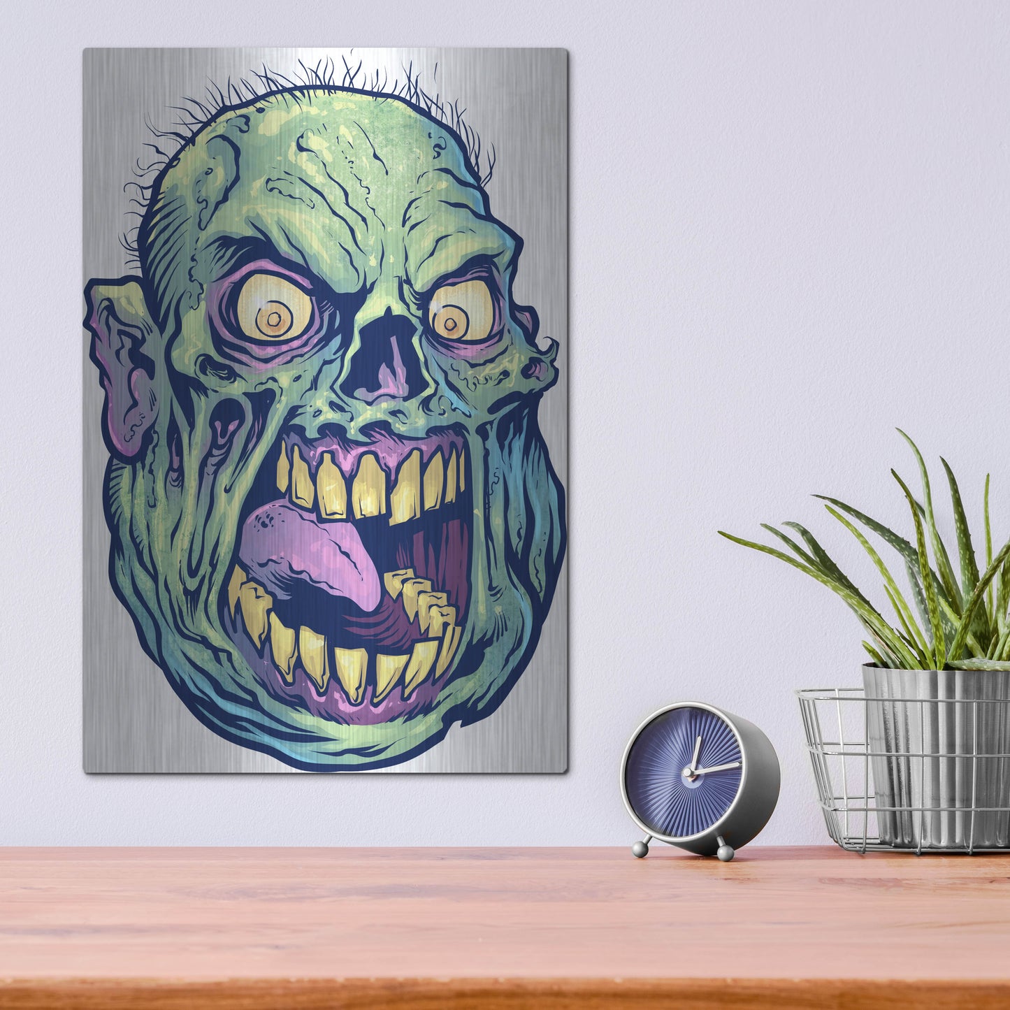 Luxe Metal Art 'Zombie Pattern Head 12' by Flyland Designs, Metal Wall Art,12x16