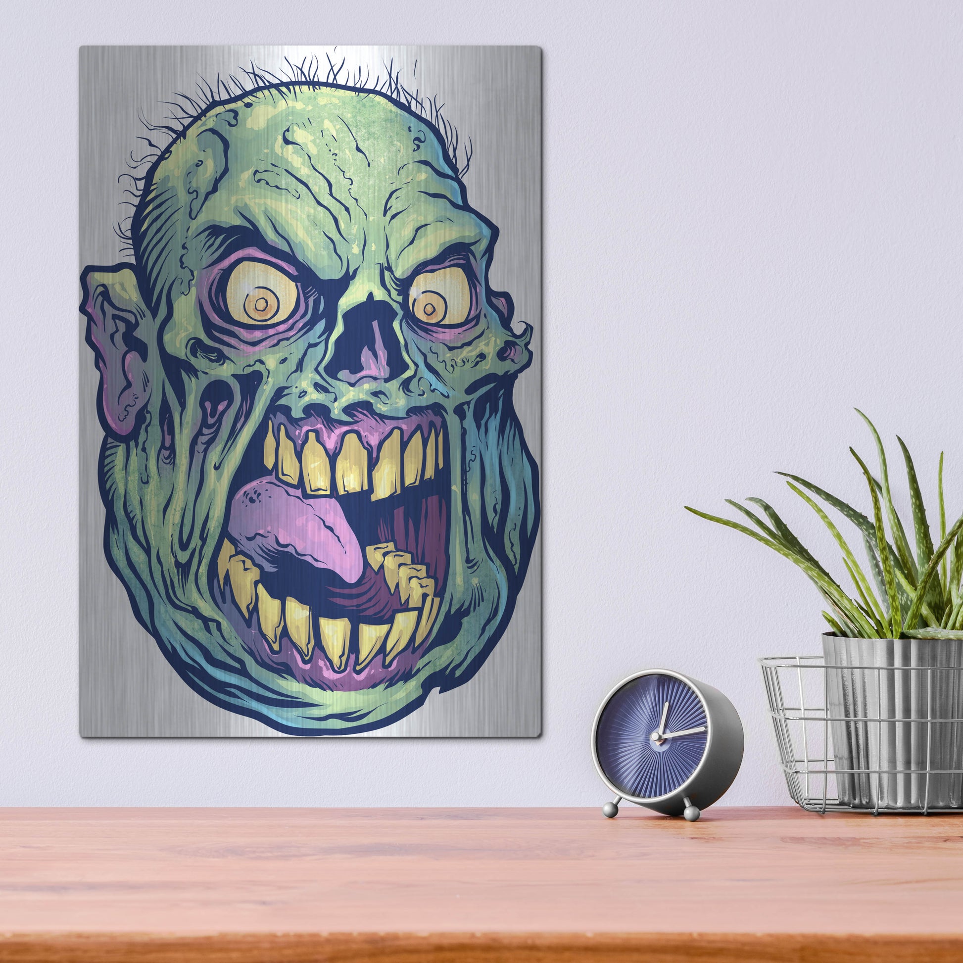 Luxe Metal Art 'Zombie Pattern Head 12' by Flyland Designs, Metal Wall Art,12x16