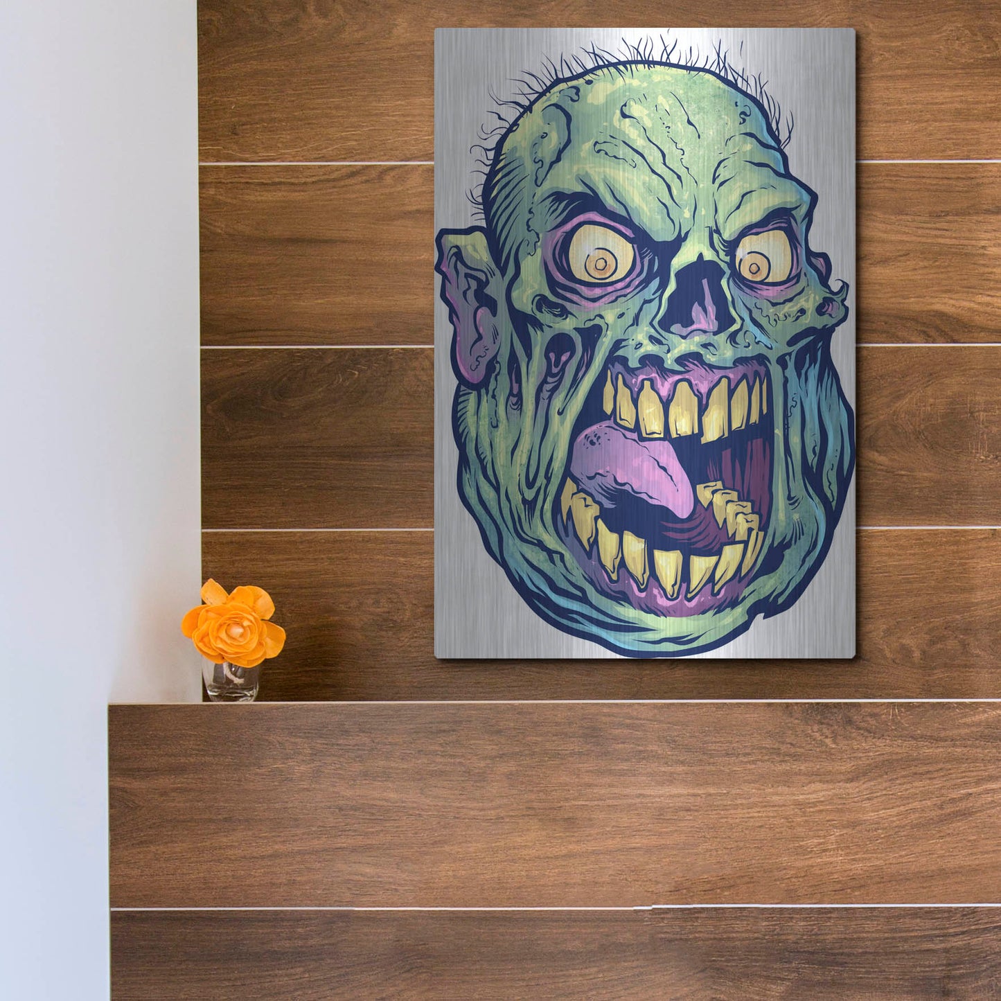 Luxe Metal Art 'Zombie Pattern Head 12' by Flyland Designs, Metal Wall Art,12x16