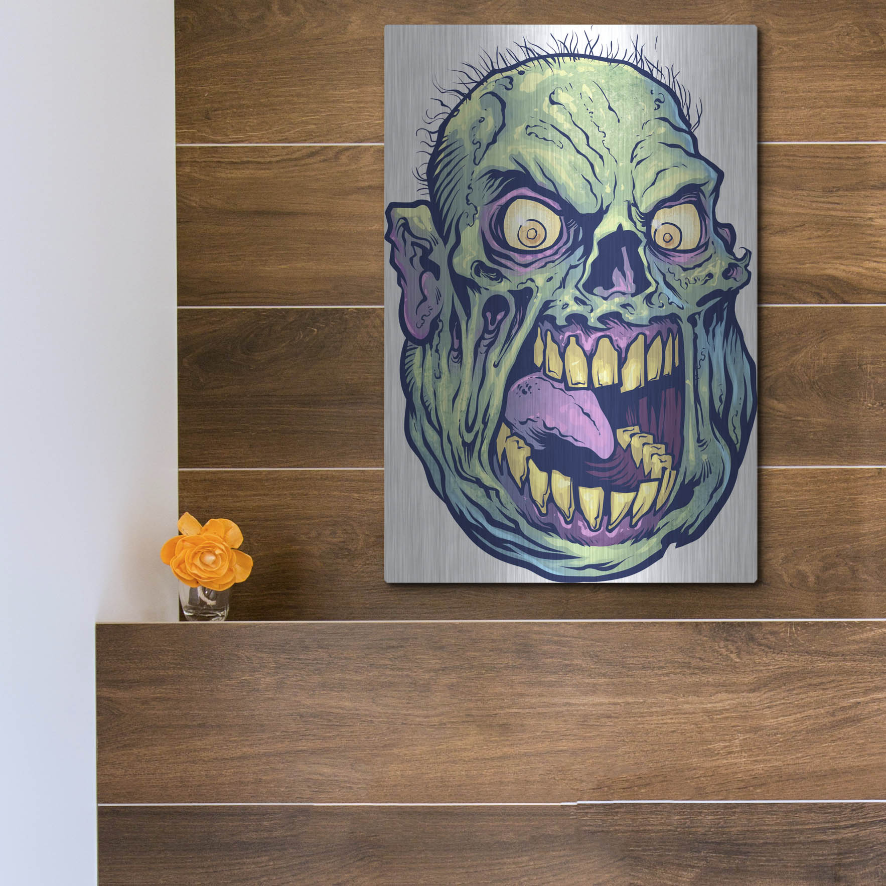 Luxe Metal Art 'Zombie Pattern Head 12' by Flyland Designs, Metal Wall Art,12x16