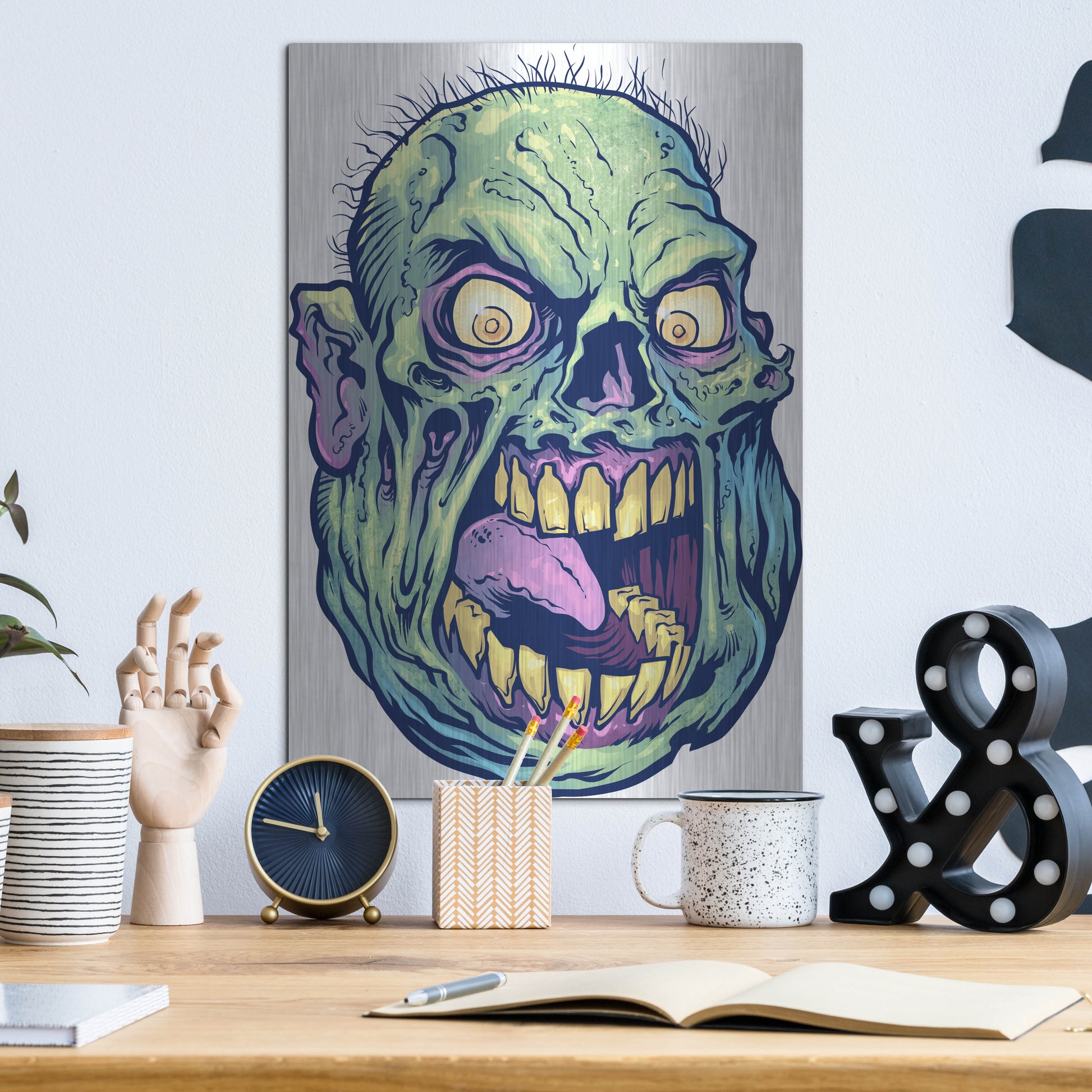 Luxe Metal Art 'Zombie Pattern Head 12' by Flyland Designs, Metal Wall Art,12x16