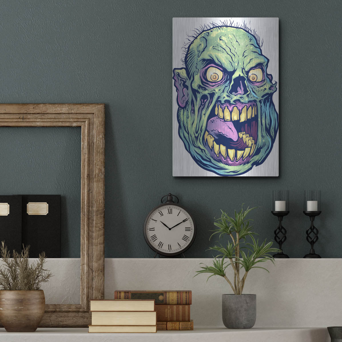 Luxe Metal Art 'Zombie Pattern Head 12' by Flyland Designs, Metal Wall Art,12x16