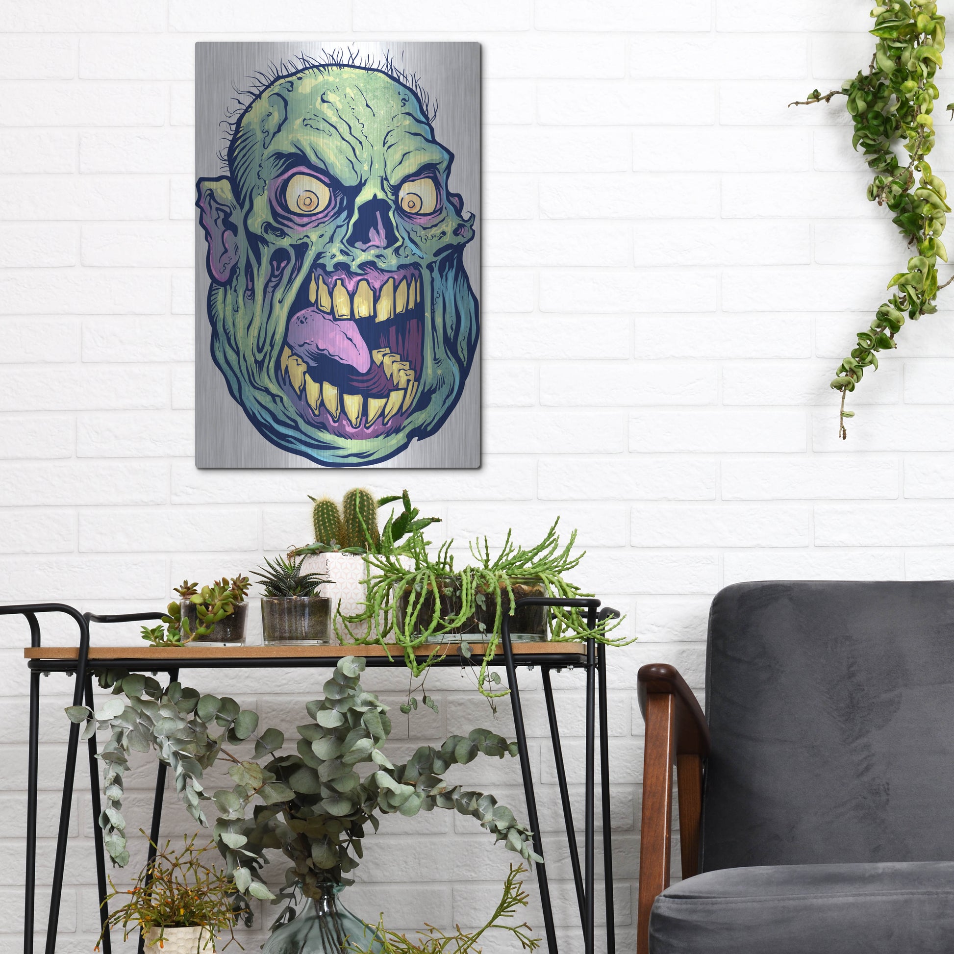 Luxe Metal Art 'Zombie Pattern Head 12' by Flyland Designs, Metal Wall Art,12x16