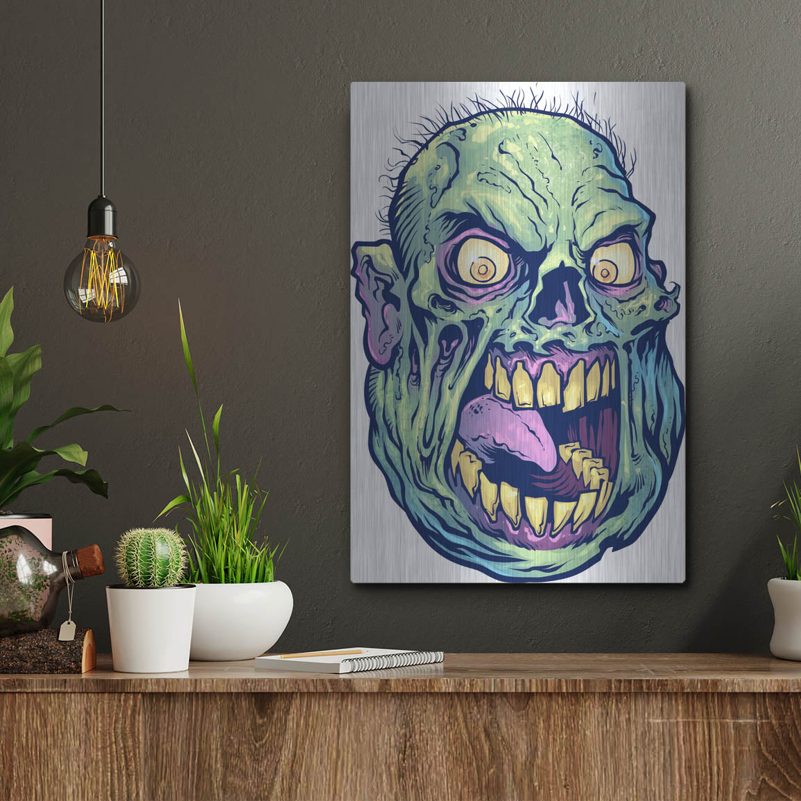 Luxe Metal Art 'Zombie Pattern Head 12' by Flyland Designs, Metal Wall Art,12x16