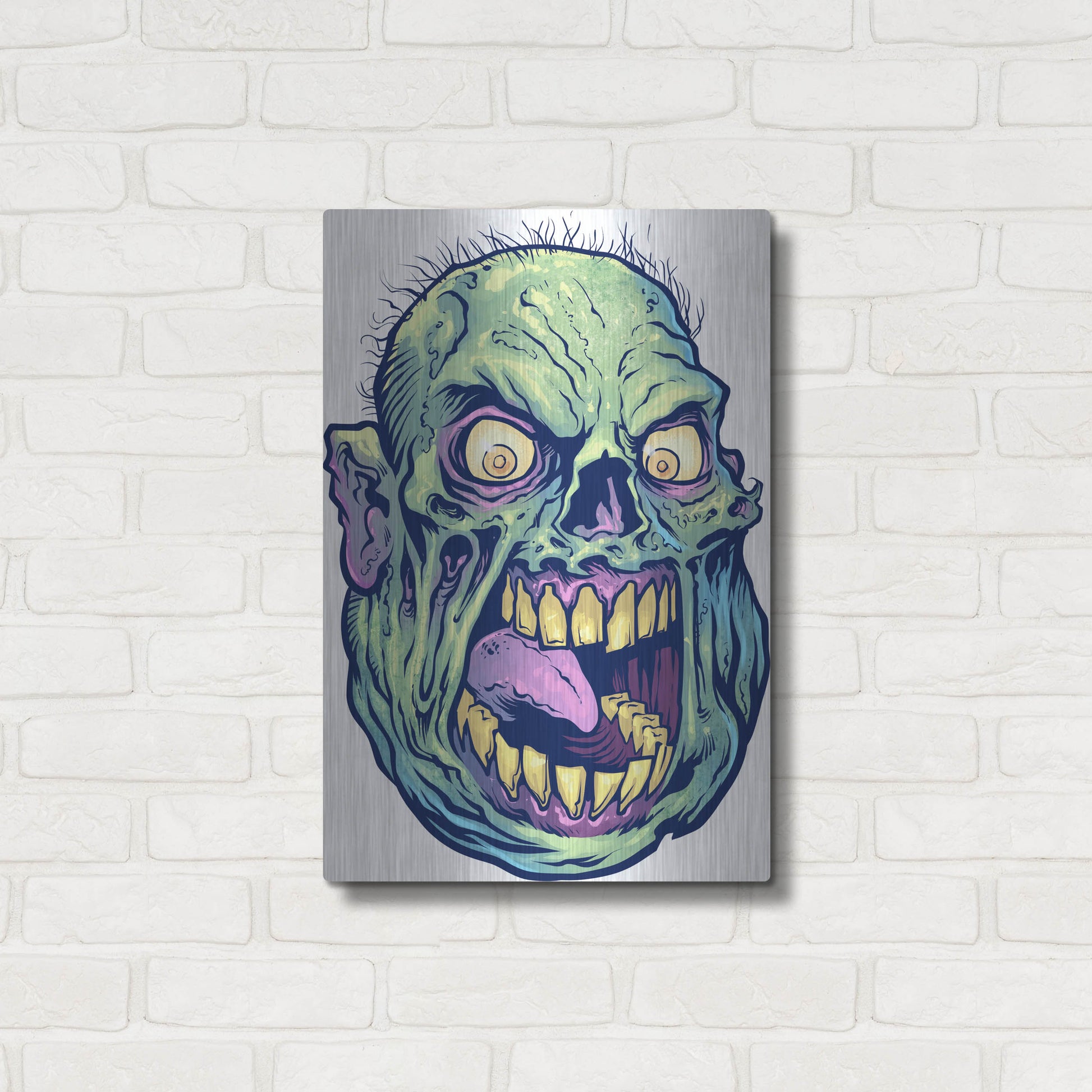Luxe Metal Art 'Zombie Pattern Head 12' by Flyland Designs, Metal Wall Art,16x24