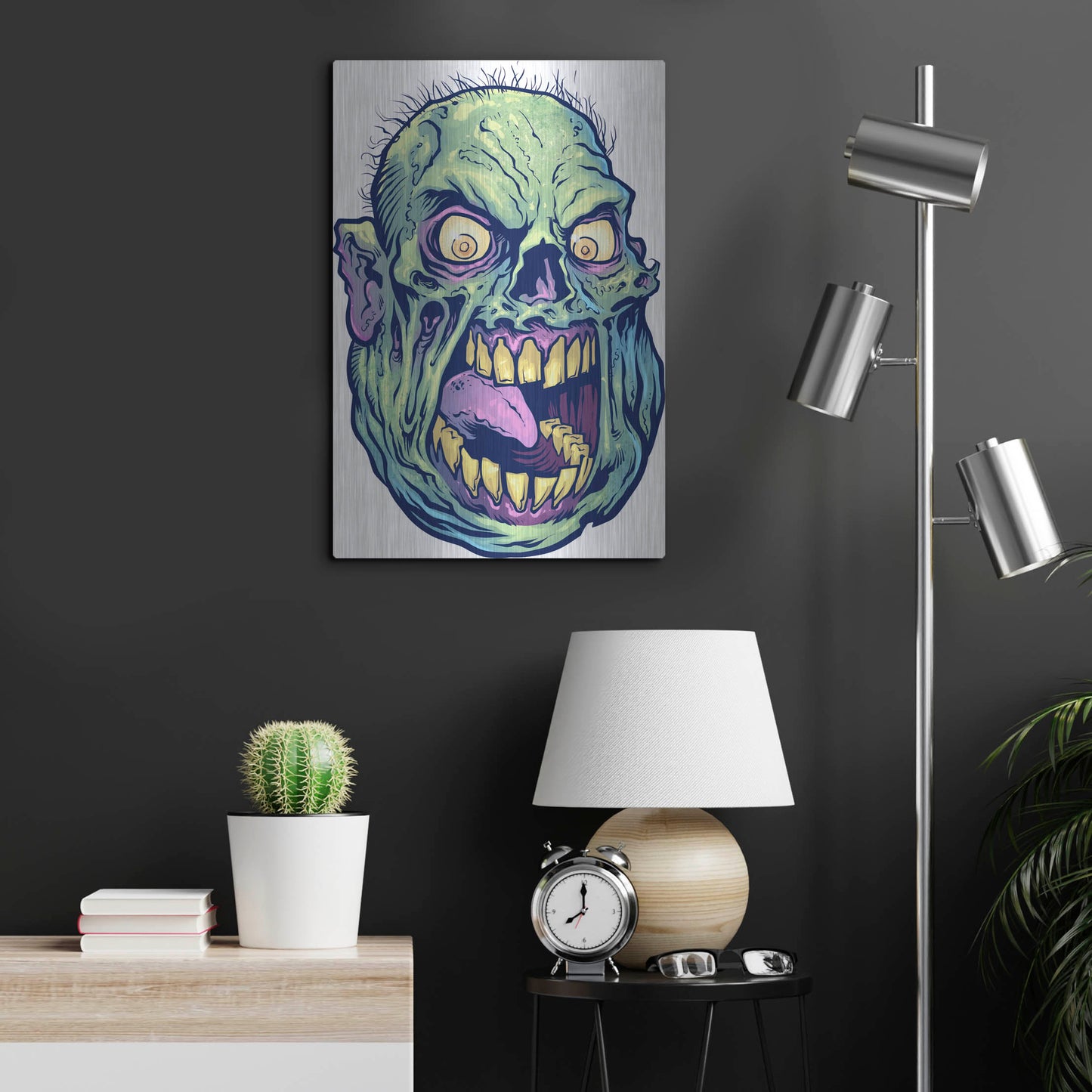 Luxe Metal Art 'Zombie Pattern Head 12' by Flyland Designs, Metal Wall Art,16x24
