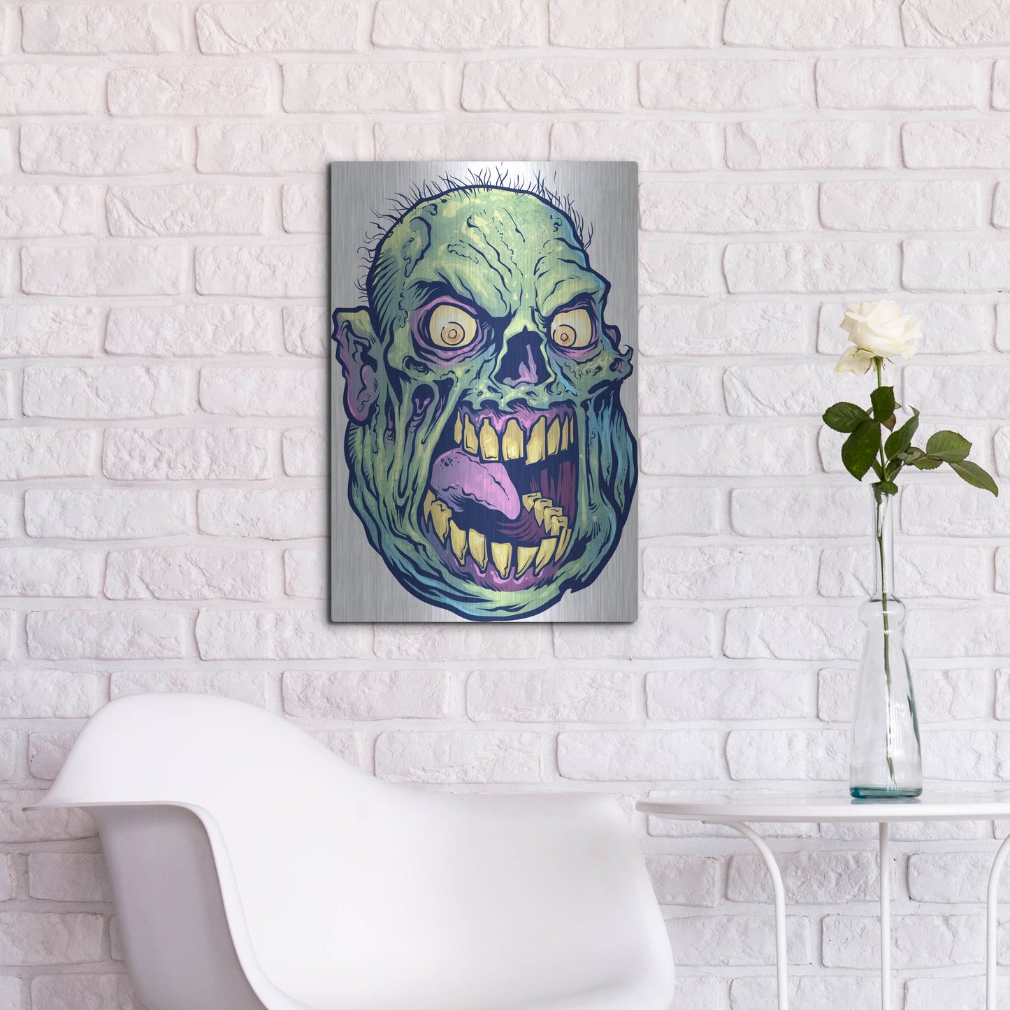 Luxe Metal Art 'Zombie Pattern Head 12' by Flyland Designs, Metal Wall Art,16x24