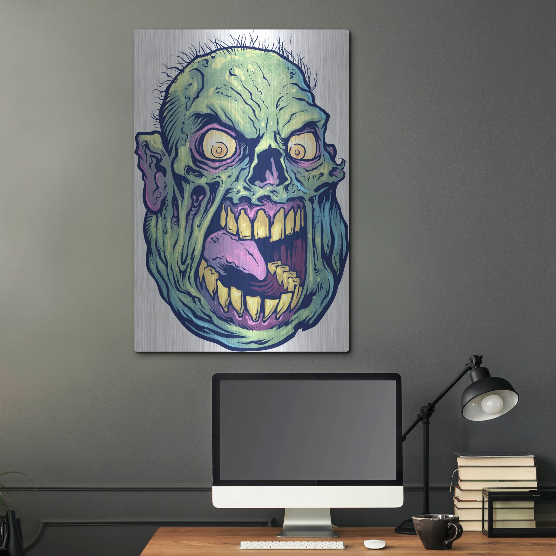 Luxe Metal Art 'Zombie Pattern Head 12' by Flyland Designs, Metal Wall Art,24x36