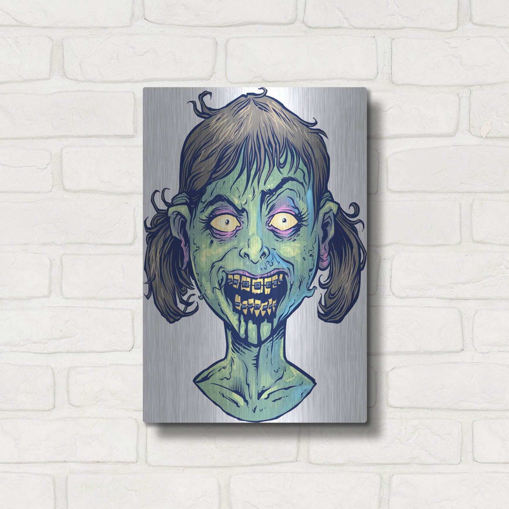 Luxe Metal Art 'Zombie Pattern Head 13' by Flyland Designs, Metal Wall Art,12x16