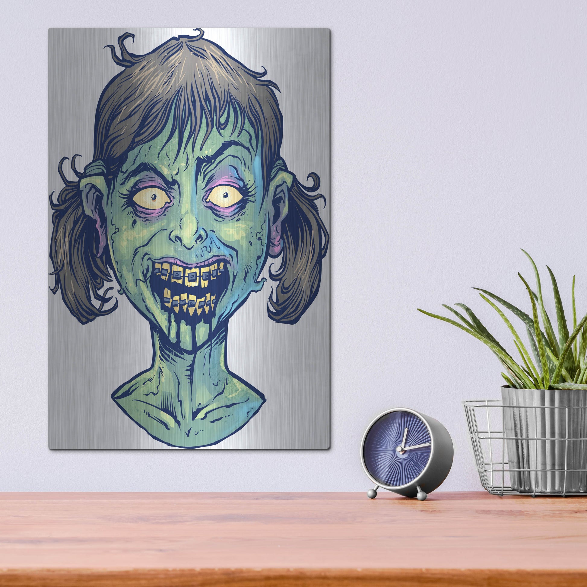Luxe Metal Art 'Zombie Pattern Head 13' by Flyland Designs, Metal Wall Art,12x16