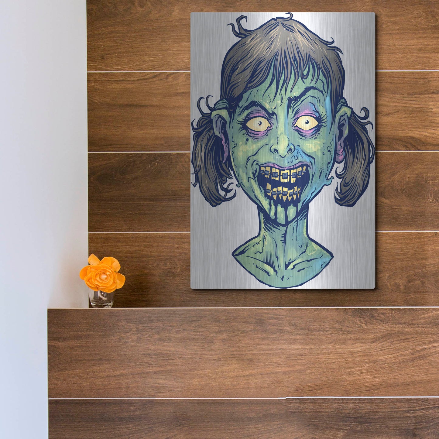 Luxe Metal Art 'Zombie Pattern Head 13' by Flyland Designs, Metal Wall Art,12x16