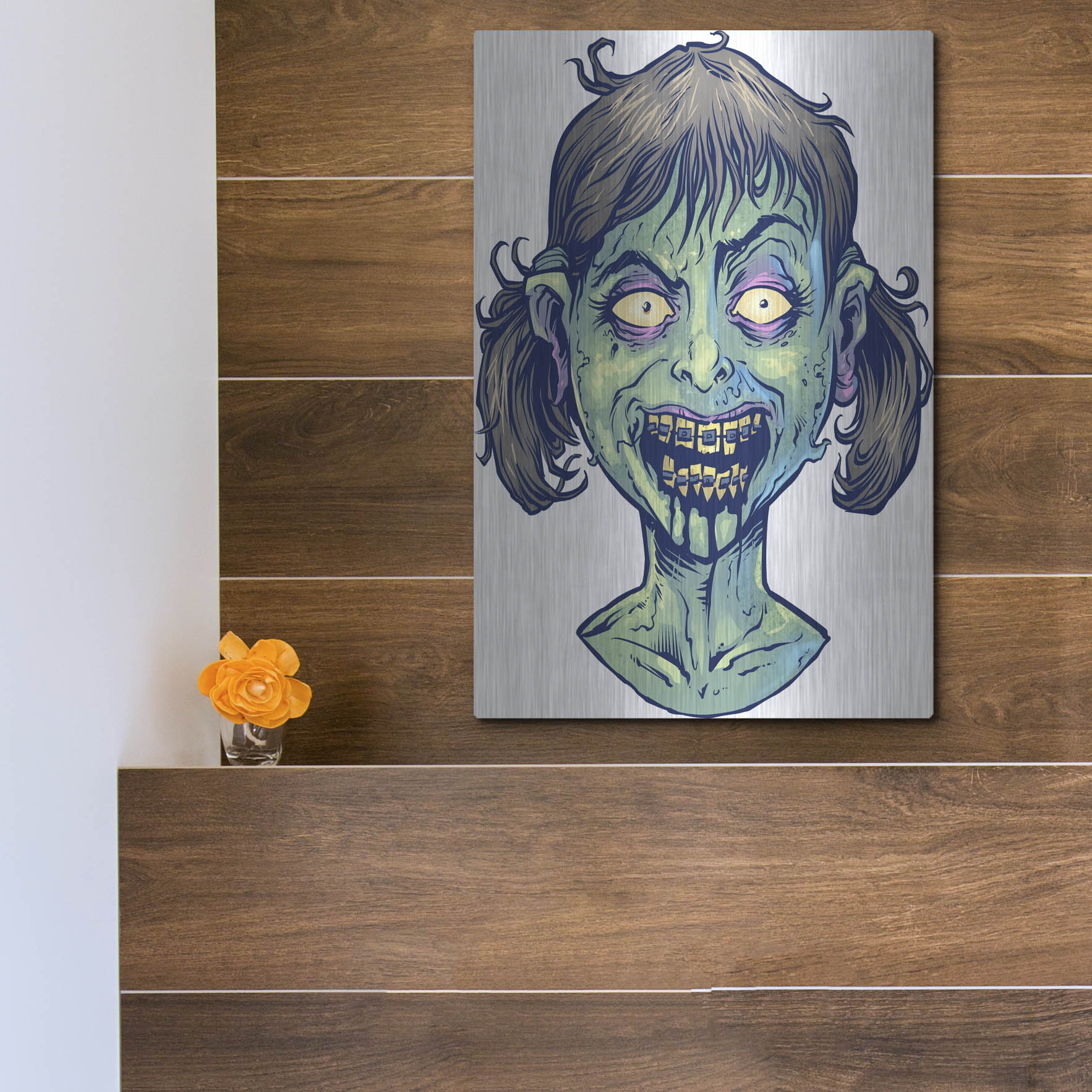 Luxe Metal Art 'Zombie Pattern Head 13' by Flyland Designs, Metal Wall Art,12x16