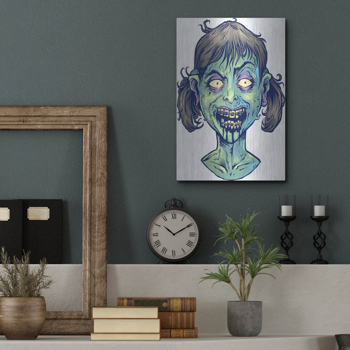 Luxe Metal Art 'Zombie Pattern Head 13' by Flyland Designs, Metal Wall Art,12x16