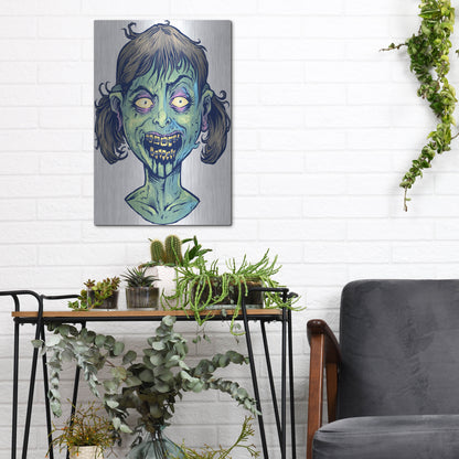 Luxe Metal Art 'Zombie Pattern Head 13' by Flyland Designs, Metal Wall Art,12x16