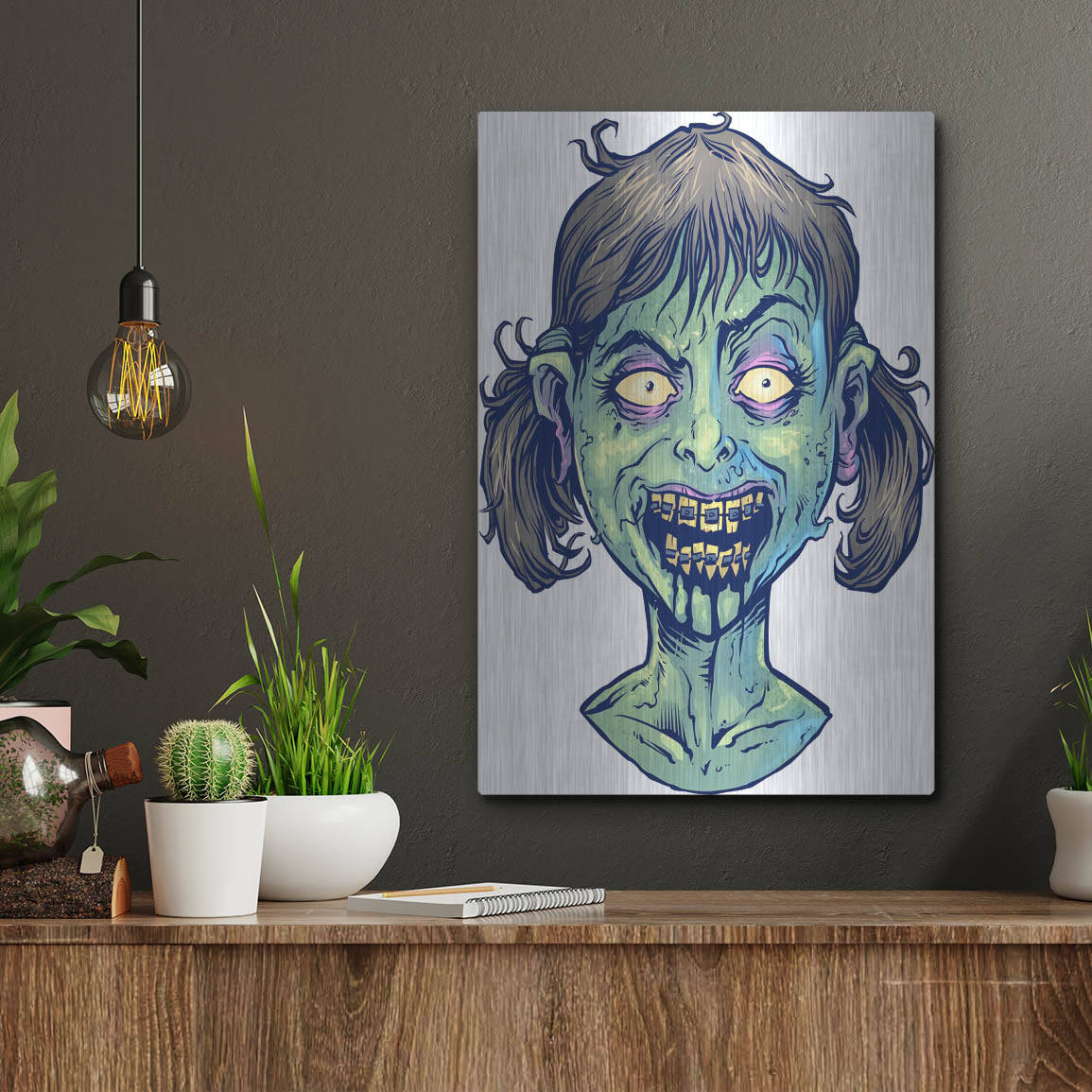 Luxe Metal Art 'Zombie Pattern Head 13' by Flyland Designs, Metal Wall Art,12x16