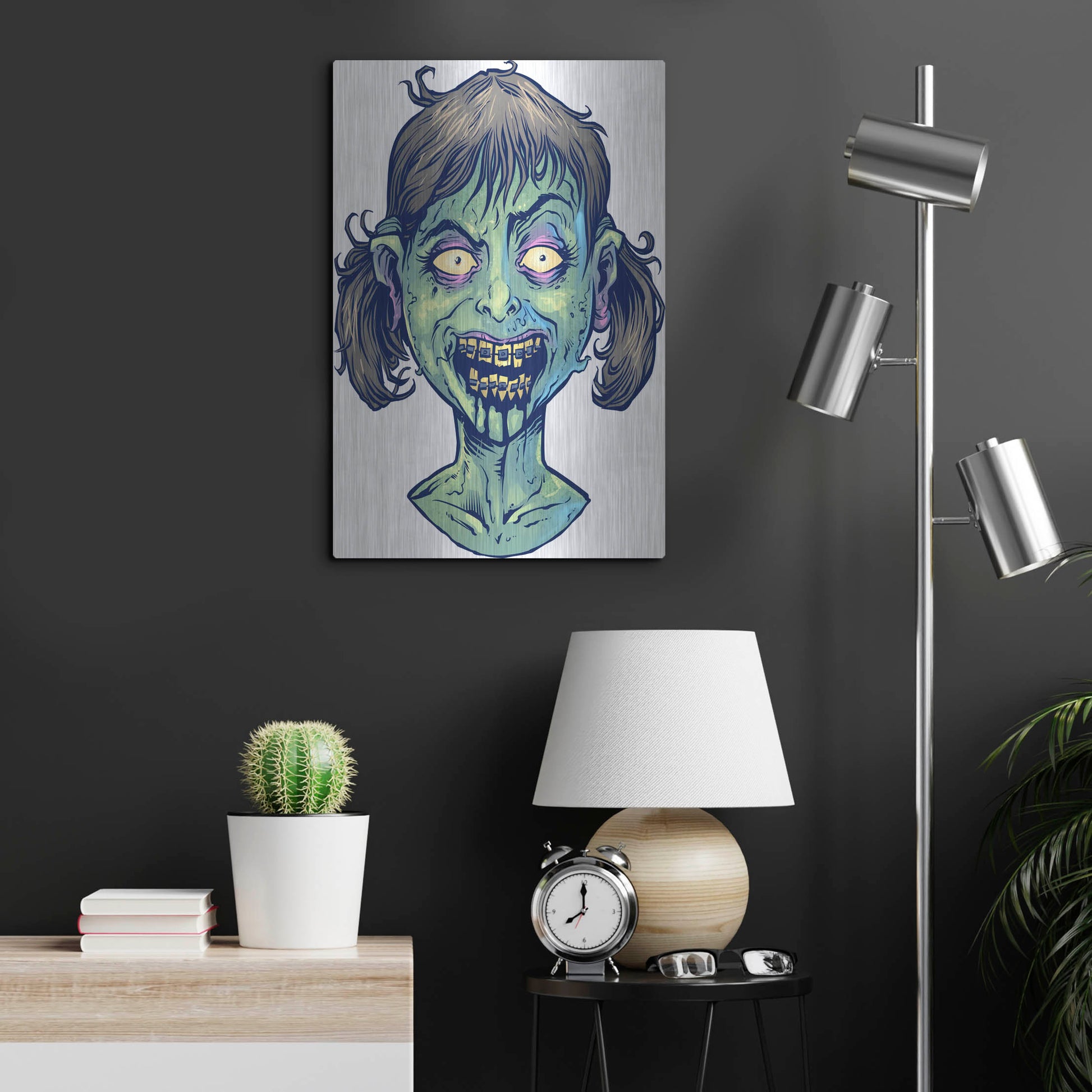 Luxe Metal Art 'Zombie Pattern Head 13' by Flyland Designs, Metal Wall Art,16x24