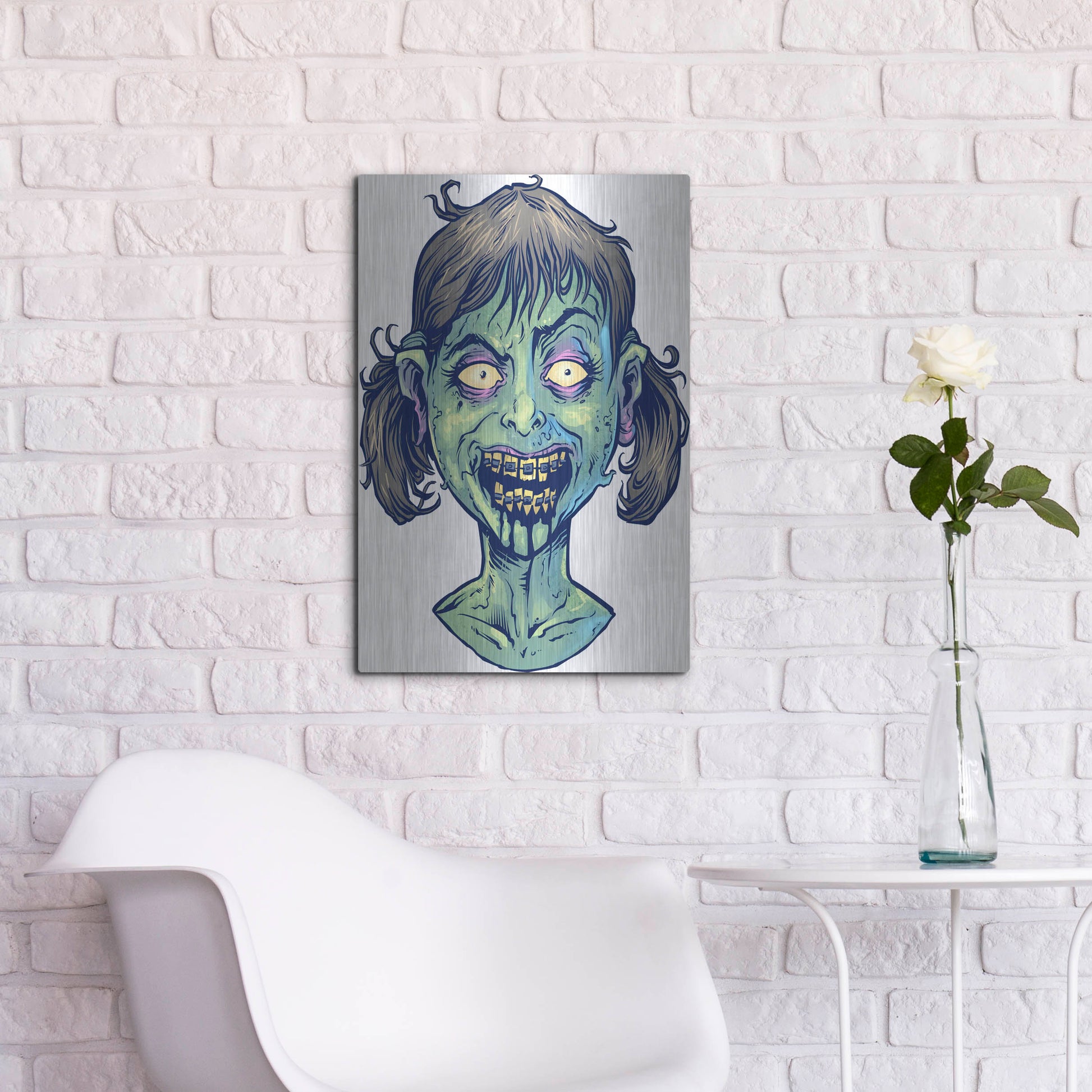 Luxe Metal Art 'Zombie Pattern Head 13' by Flyland Designs, Metal Wall Art,16x24
