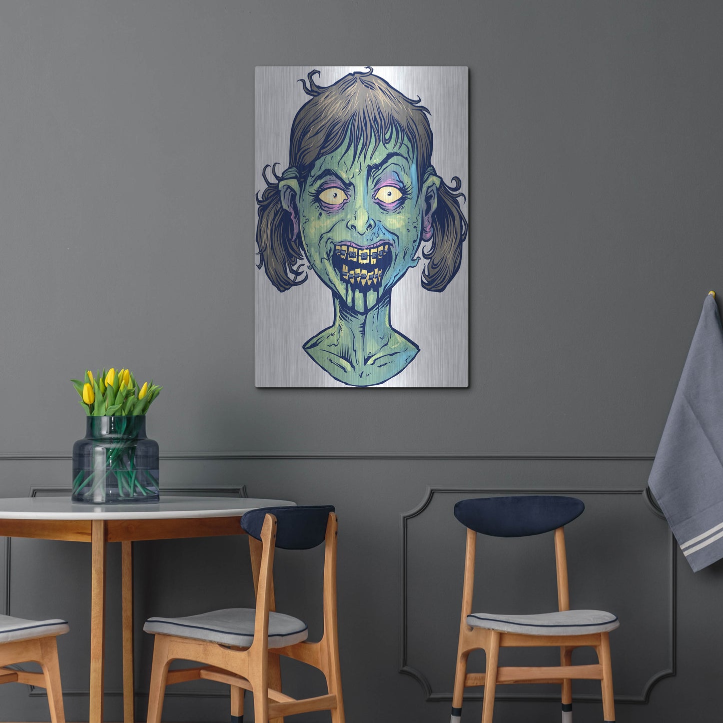 Luxe Metal Art 'Zombie Pattern Head 13' by Flyland Designs, Metal Wall Art,24x36