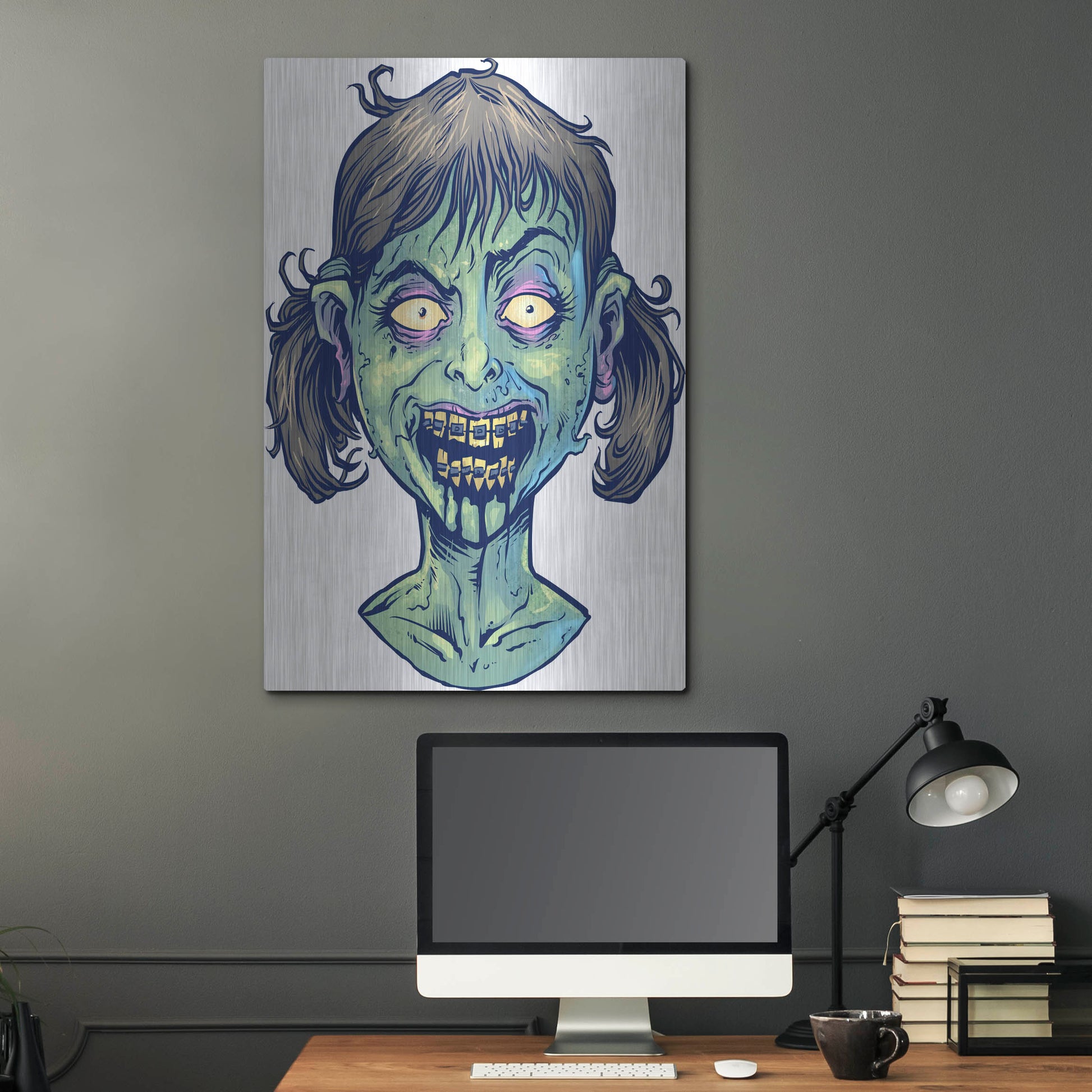 Luxe Metal Art 'Zombie Pattern Head 13' by Flyland Designs, Metal Wall Art,24x36