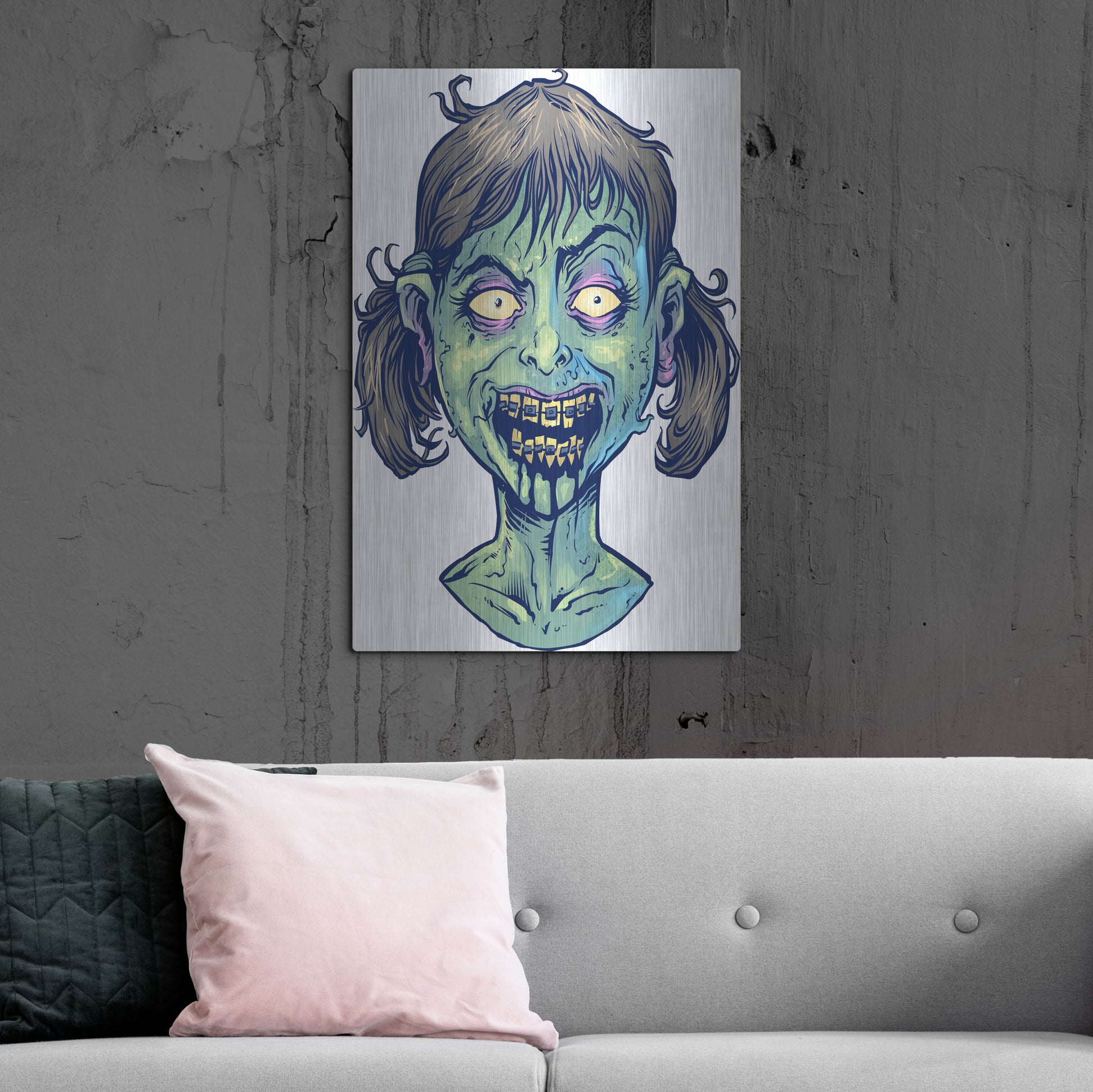 Luxe Metal Art 'Zombie Pattern Head 13' by Flyland Designs, Metal Wall Art,24x36