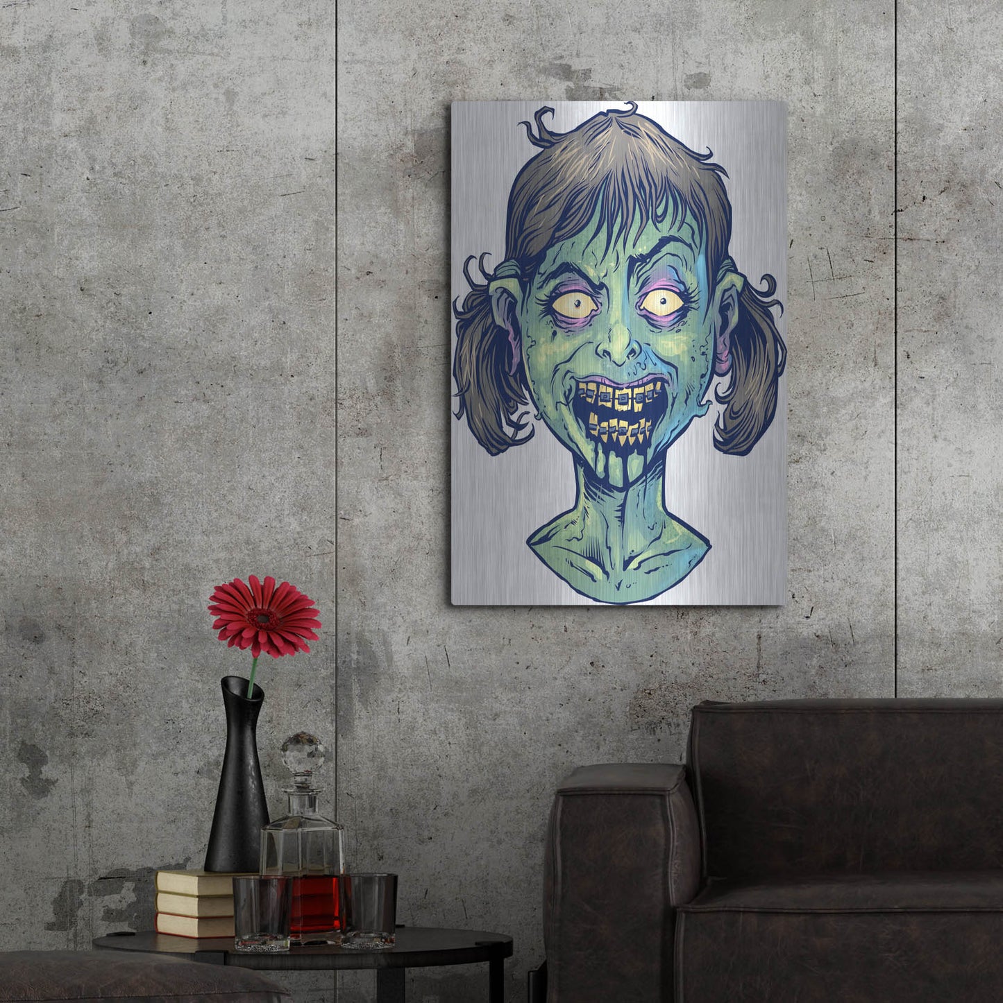 Luxe Metal Art 'Zombie Pattern Head 13' by Flyland Designs, Metal Wall Art,24x36