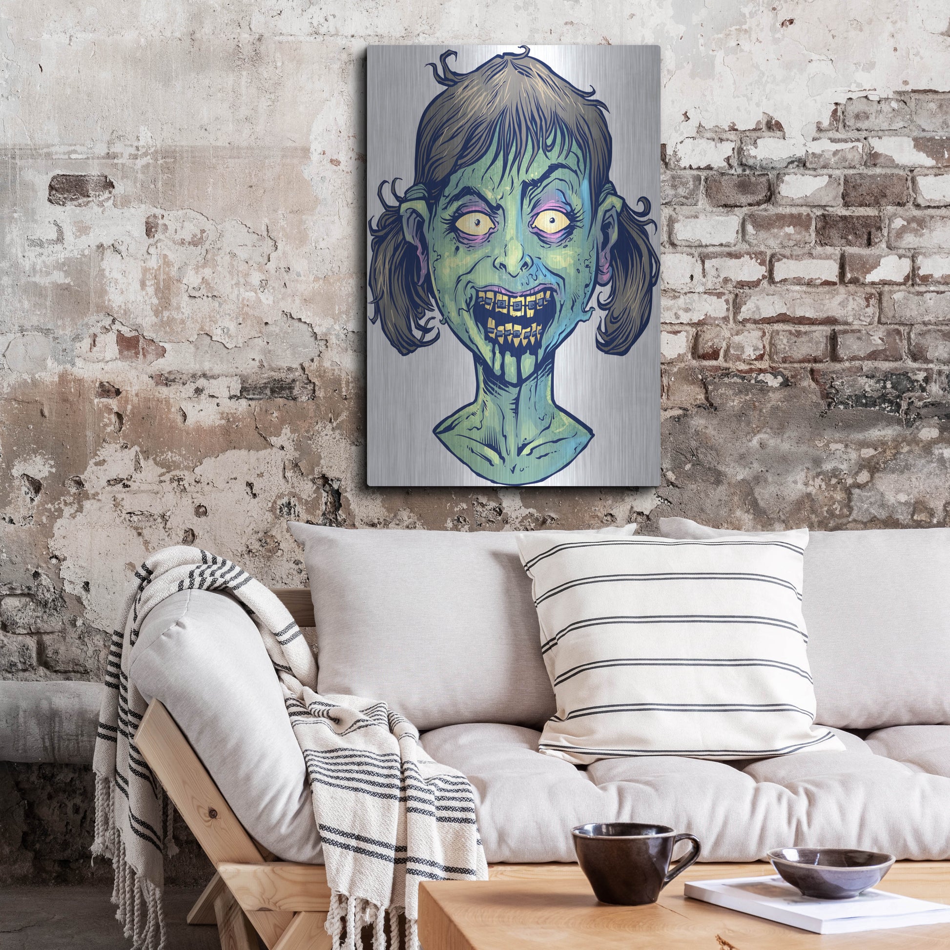 Luxe Metal Art 'Zombie Pattern Head 13' by Flyland Designs, Metal Wall Art,24x36