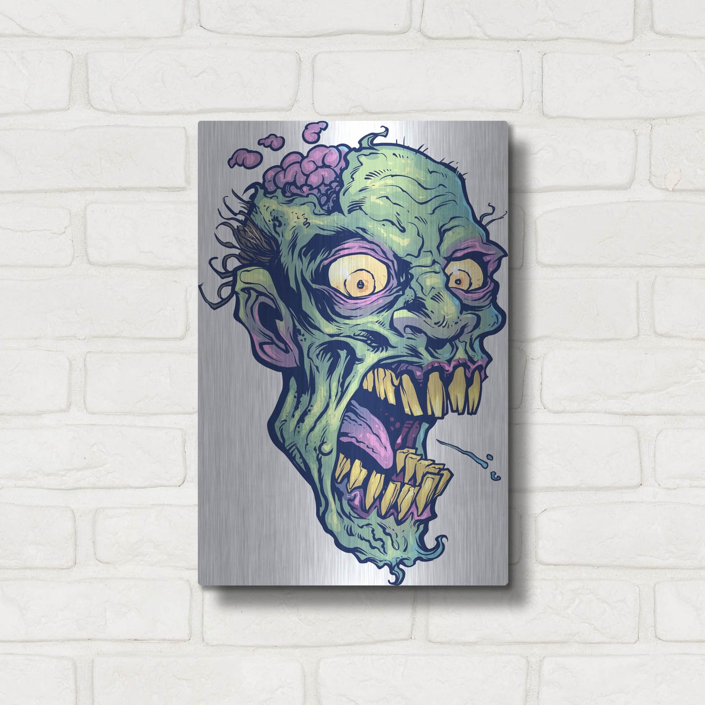 Luxe Metal Art 'Zombie Pattern Head 14' by Flyland Designs, Metal Wall Art,12x16