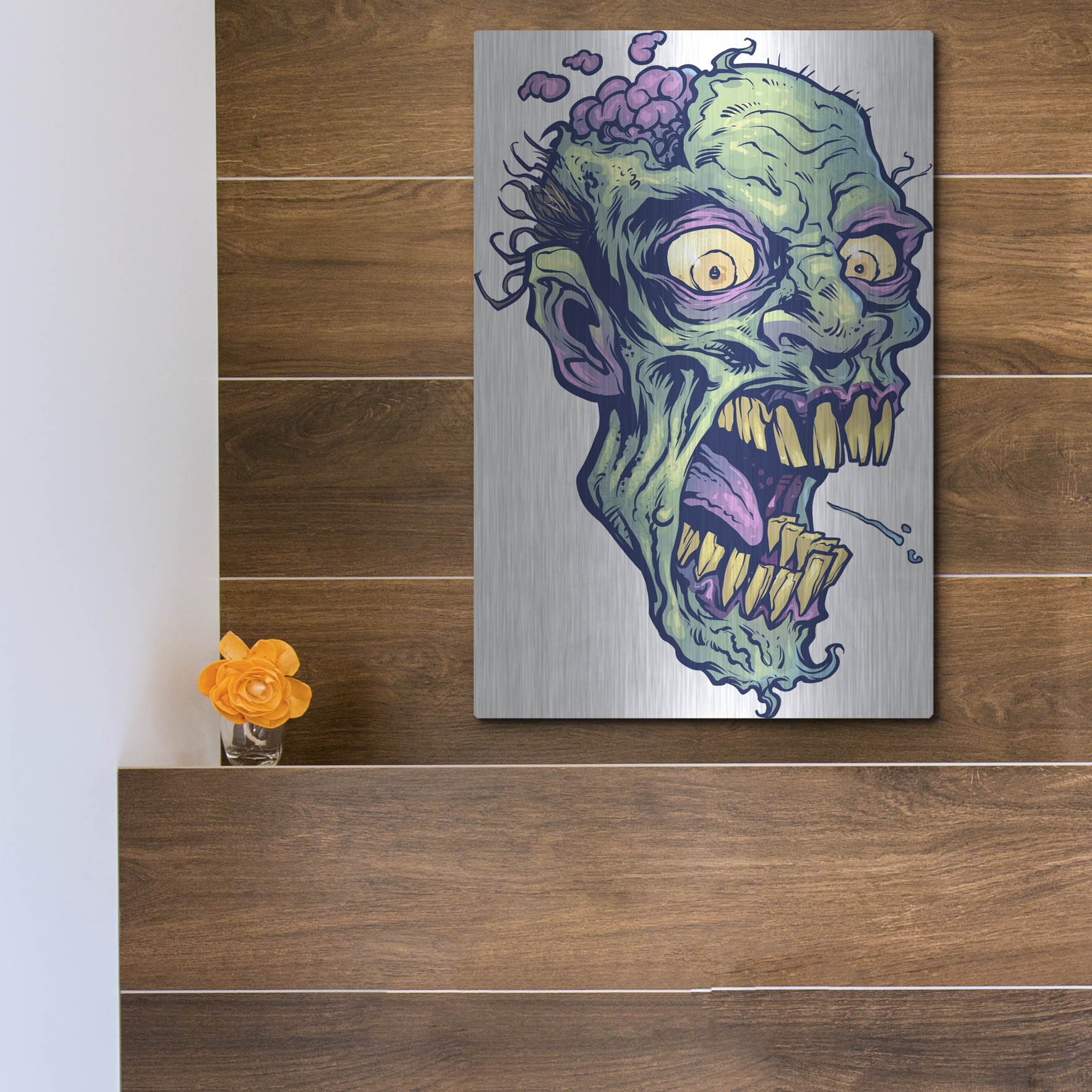 Luxe Metal Art 'Zombie Pattern Head 14' by Flyland Designs, Metal Wall Art,12x16