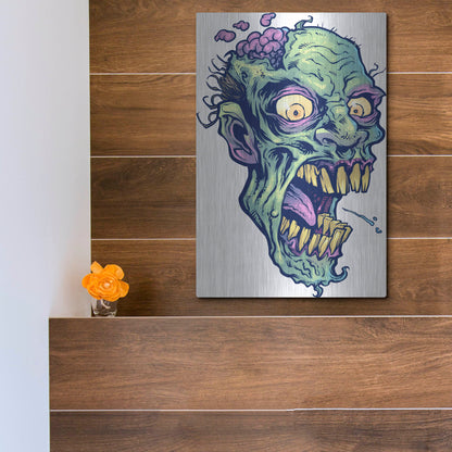 Luxe Metal Art 'Zombie Pattern Head 14' by Flyland Designs, Metal Wall Art,12x16