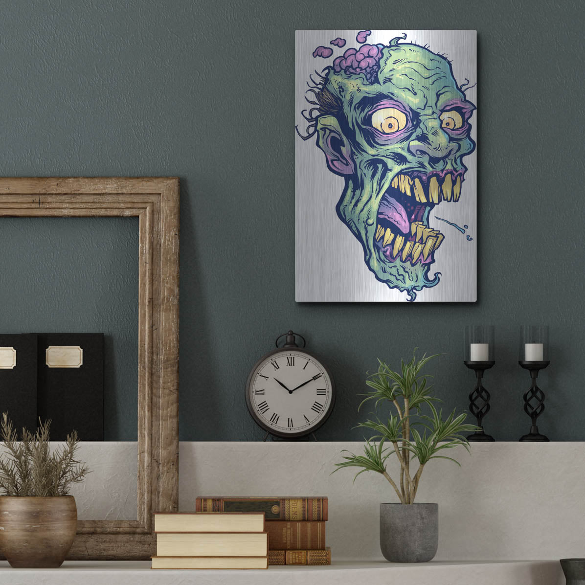 Luxe Metal Art 'Zombie Pattern Head 14' by Flyland Designs, Metal Wall Art,12x16