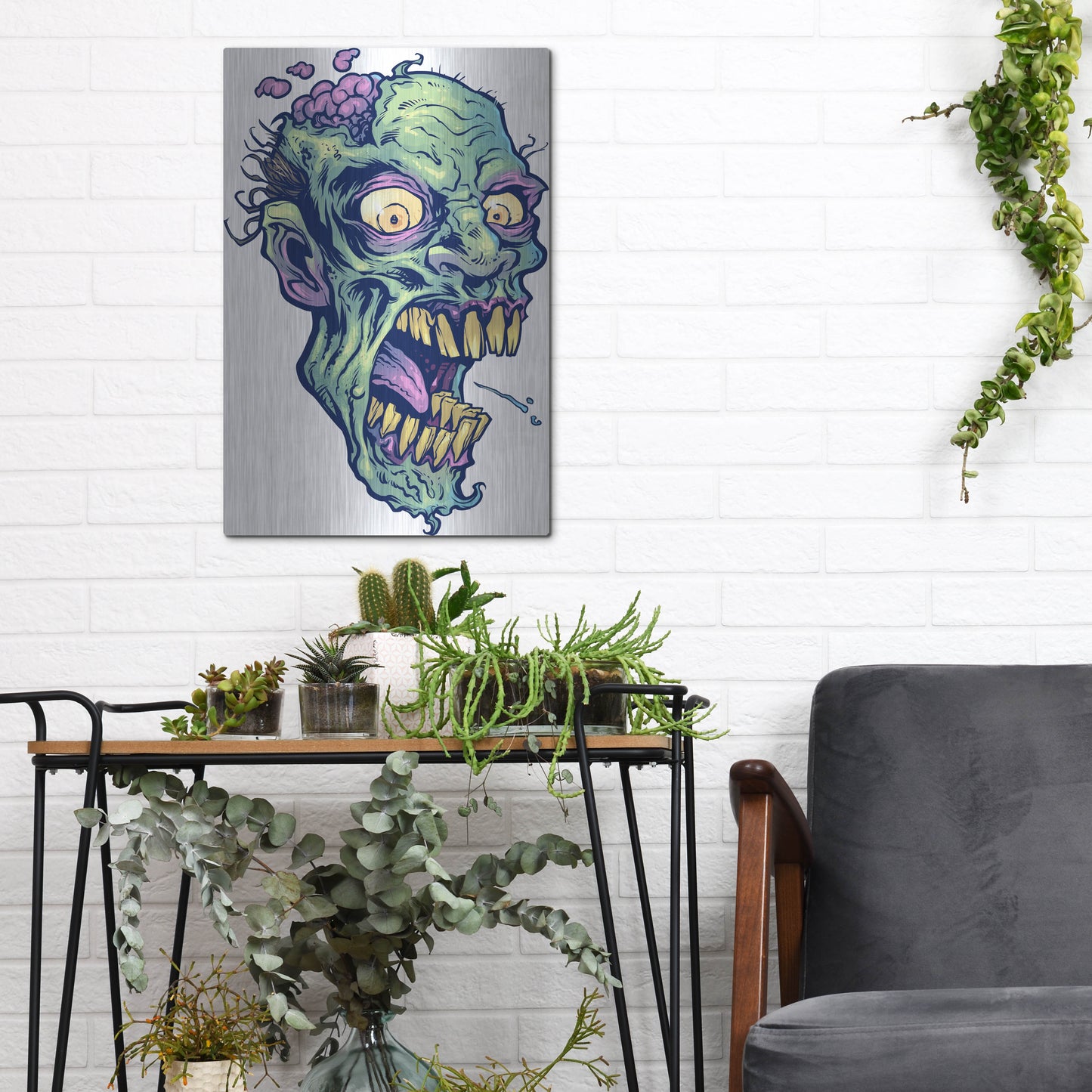 Luxe Metal Art 'Zombie Pattern Head 14' by Flyland Designs, Metal Wall Art,12x16