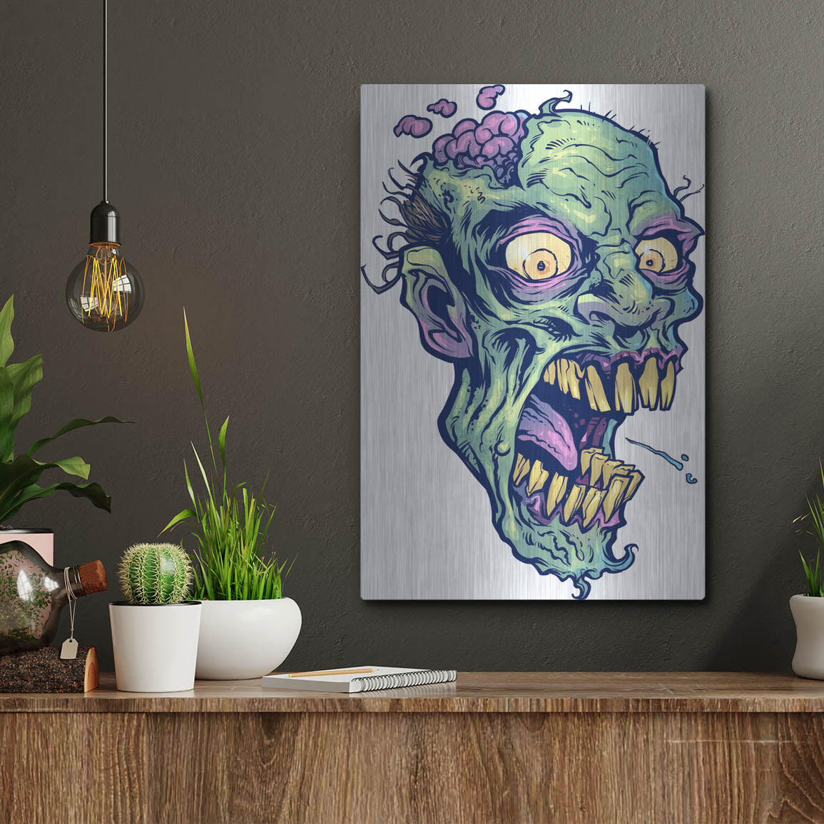 Luxe Metal Art 'Zombie Pattern Head 14' by Flyland Designs, Metal Wall Art,12x16