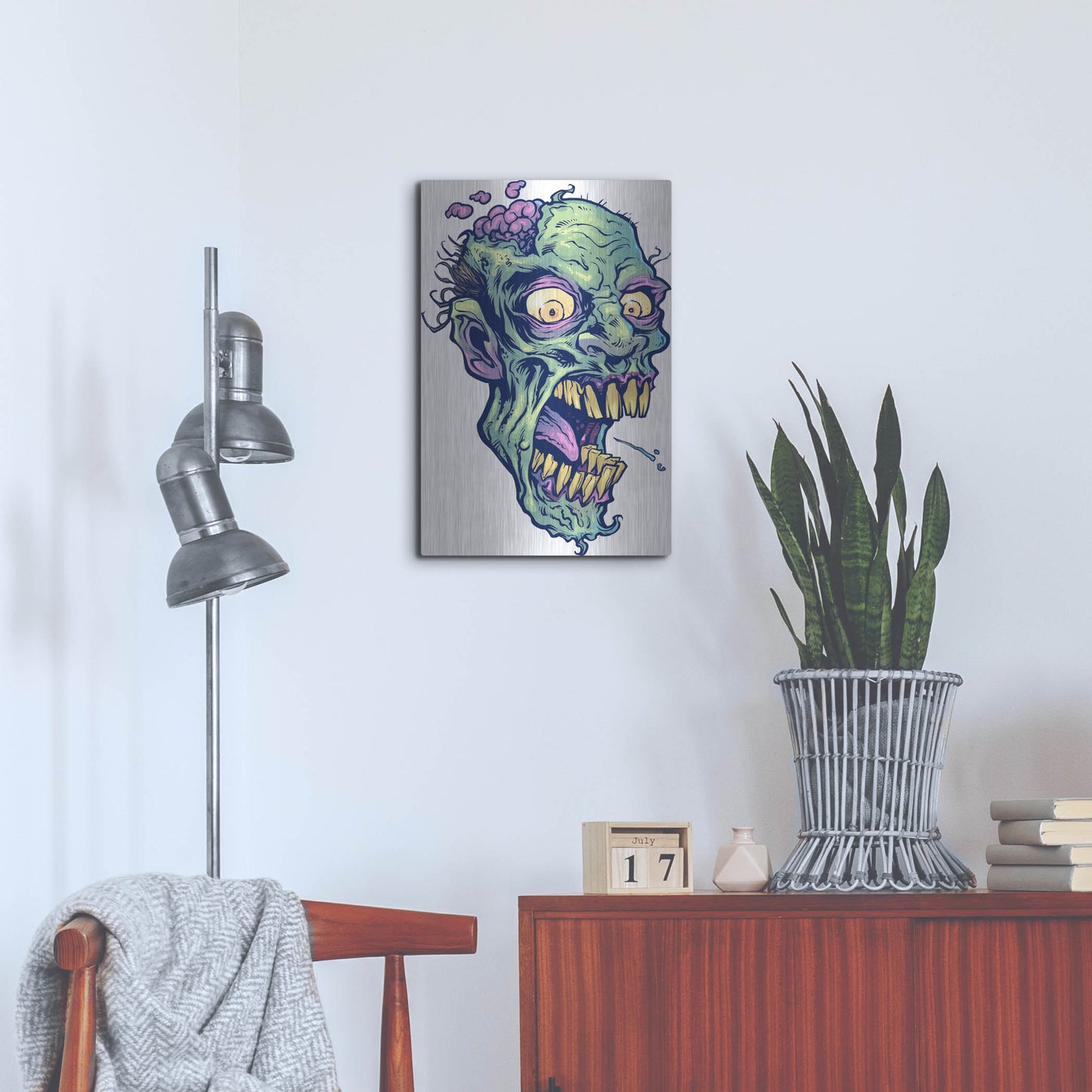 Luxe Metal Art 'Zombie Pattern Head 14' by Flyland Designs, Metal Wall Art,16x24