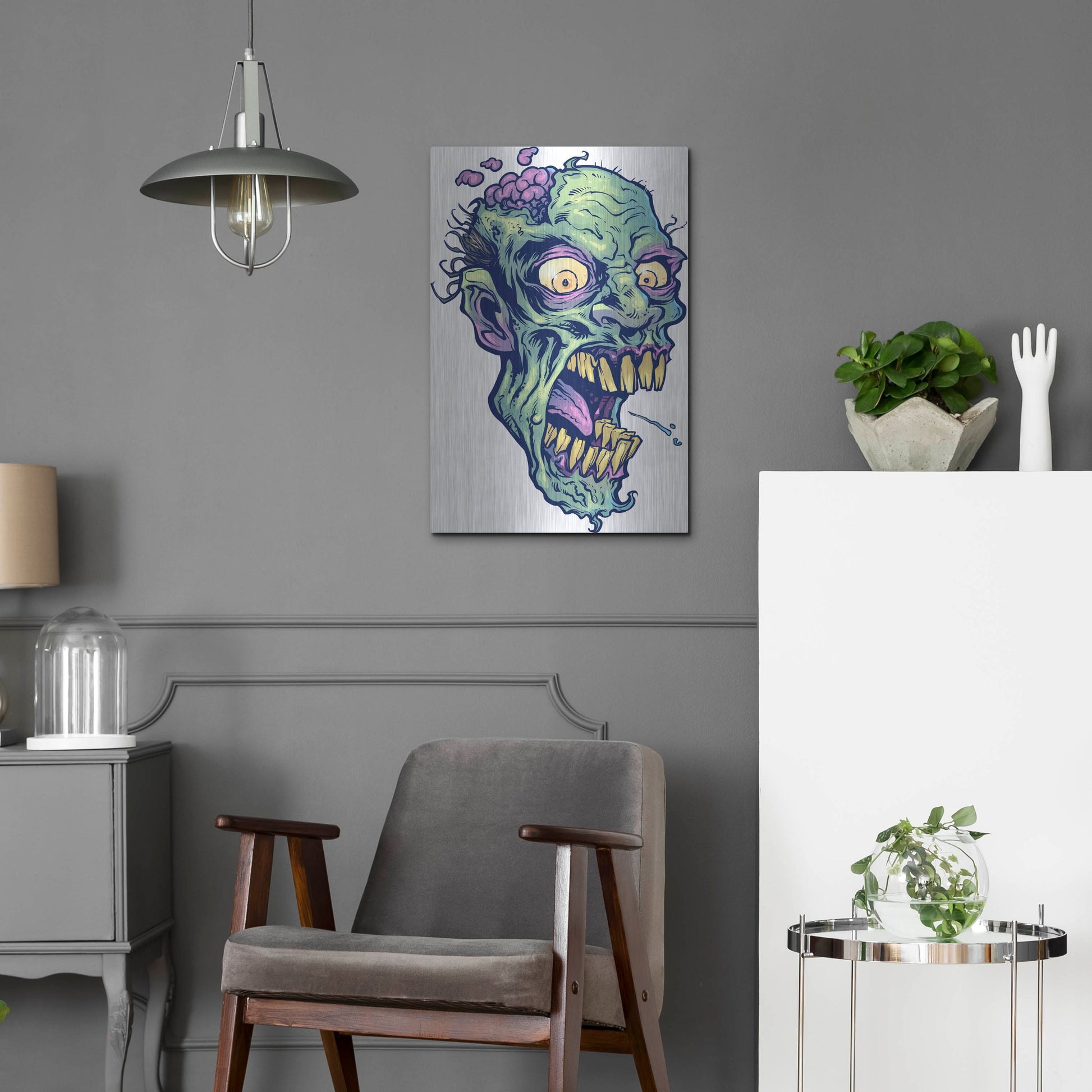 Luxe Metal Art 'Zombie Pattern Head 14' by Flyland Designs, Metal Wall Art,16x24